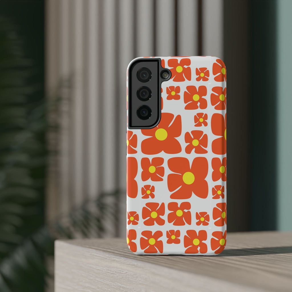 Retro Orange Floral Phone Case | Impact-Resistant Case