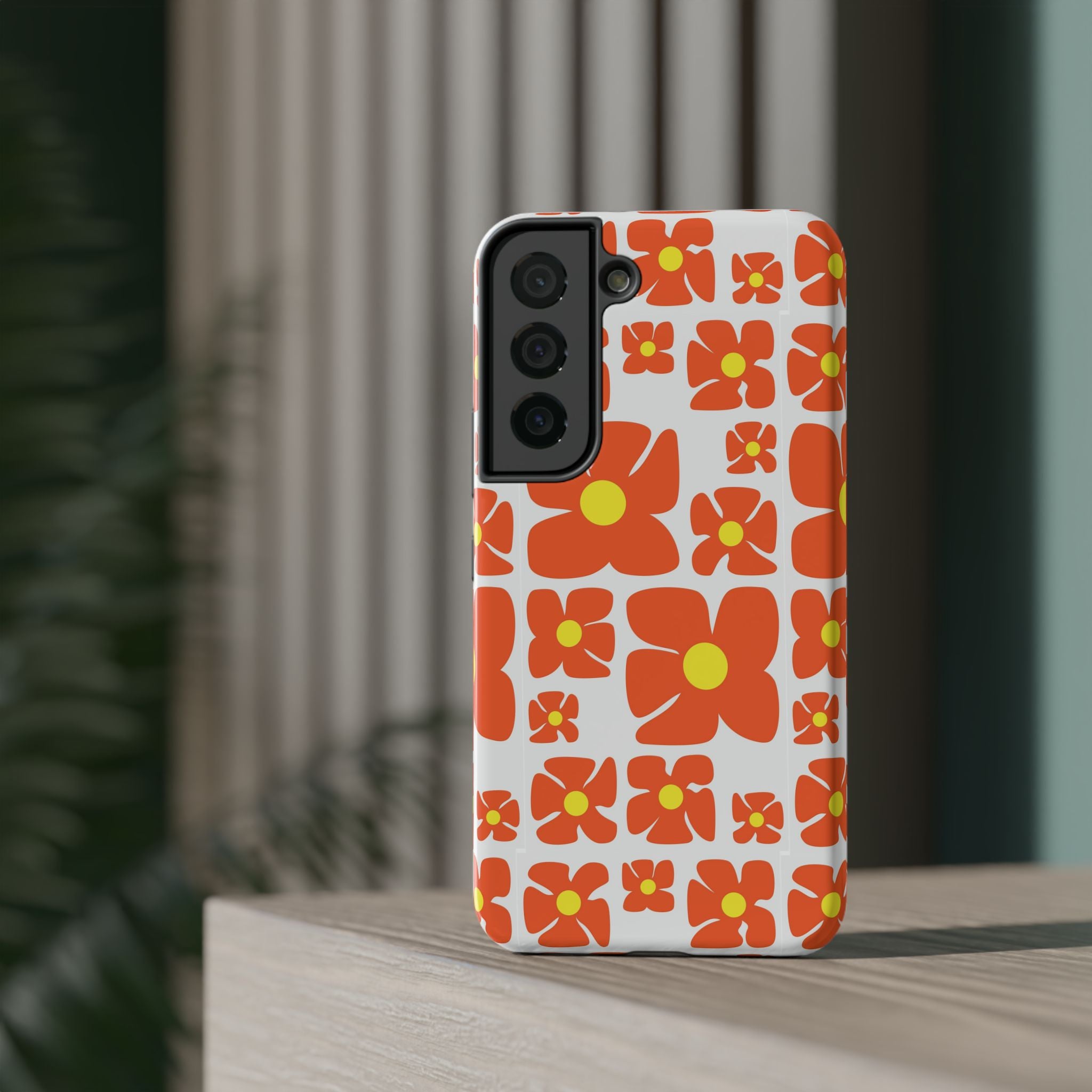 Retro Orange Floral Phone Case | Impact-Resistant Case
