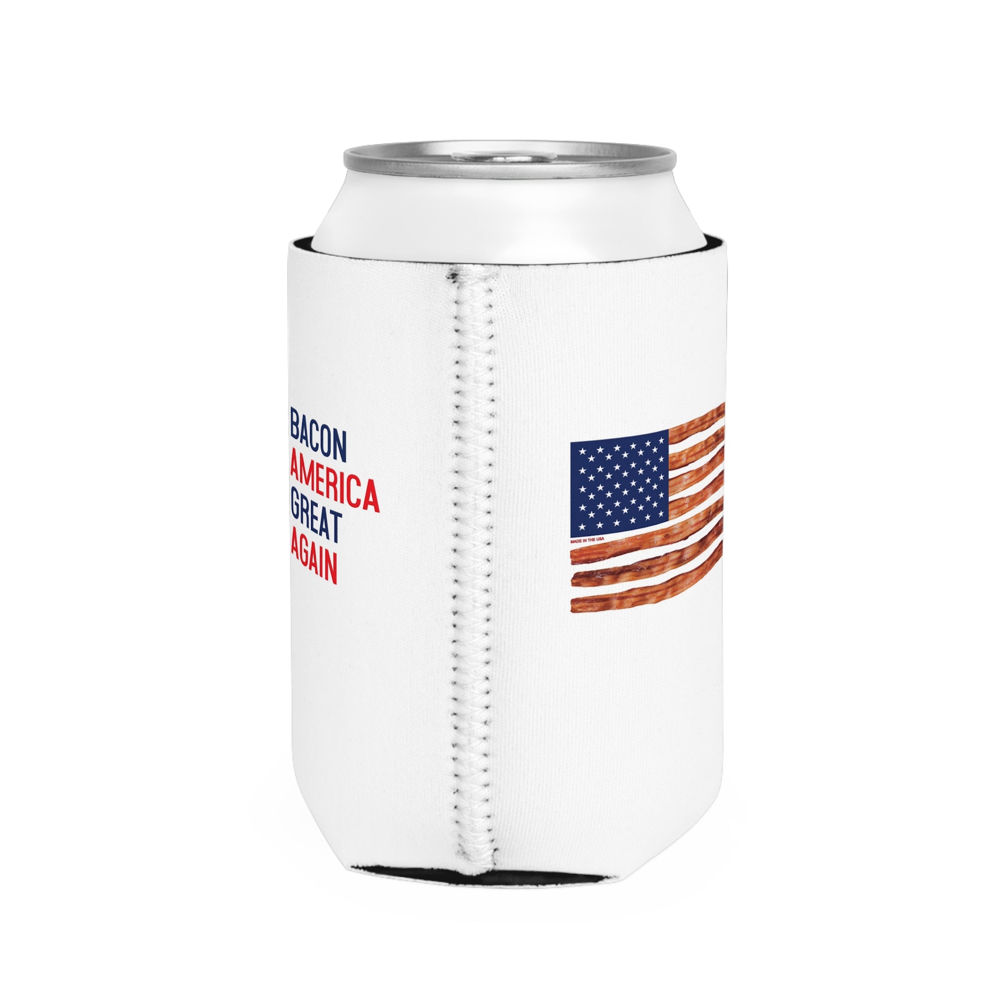 Bacon America Great Again Can Cooler Sleeve | Patriotic Bacon Flag