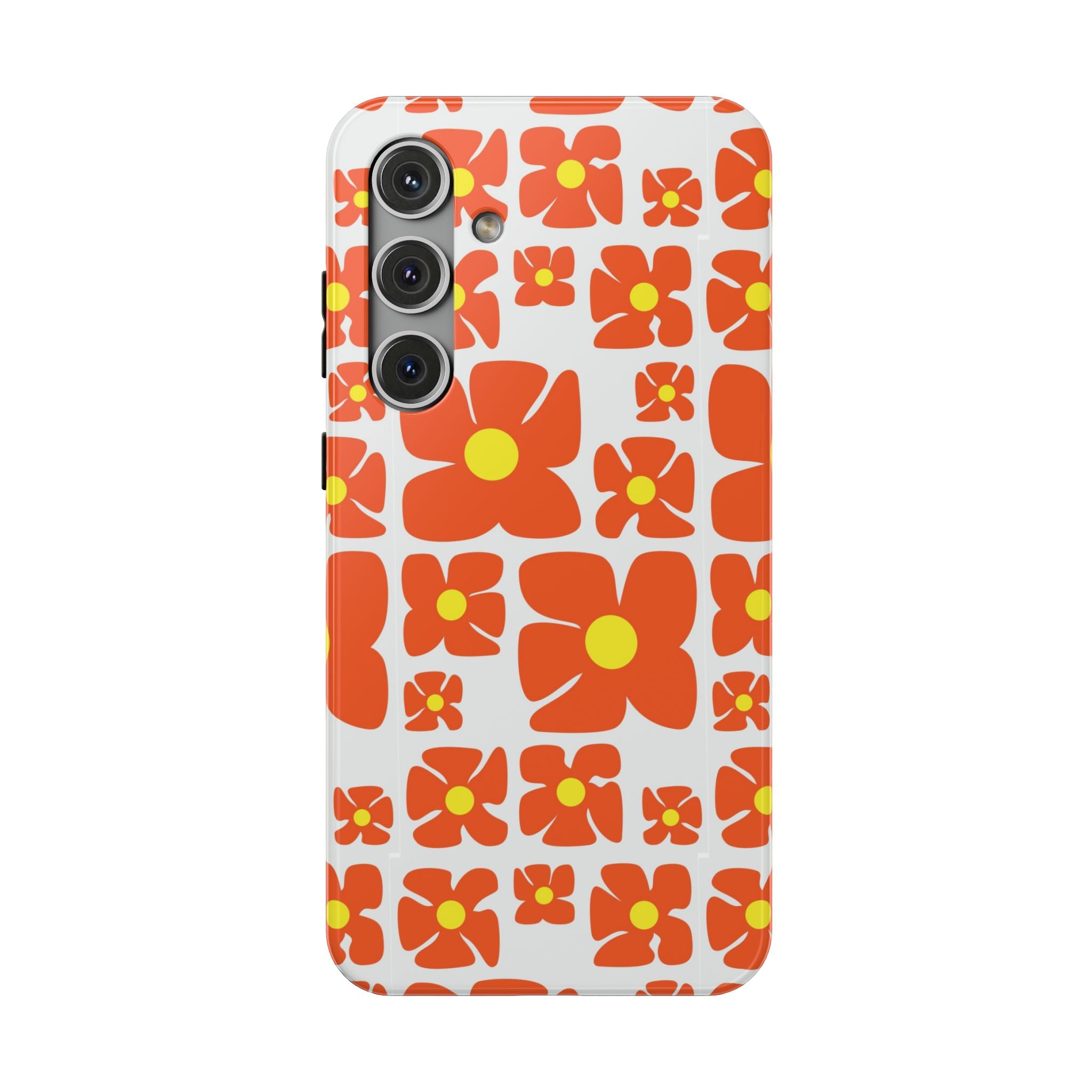 Retro Orange Floral Phone Case | Impact-Resistant Case