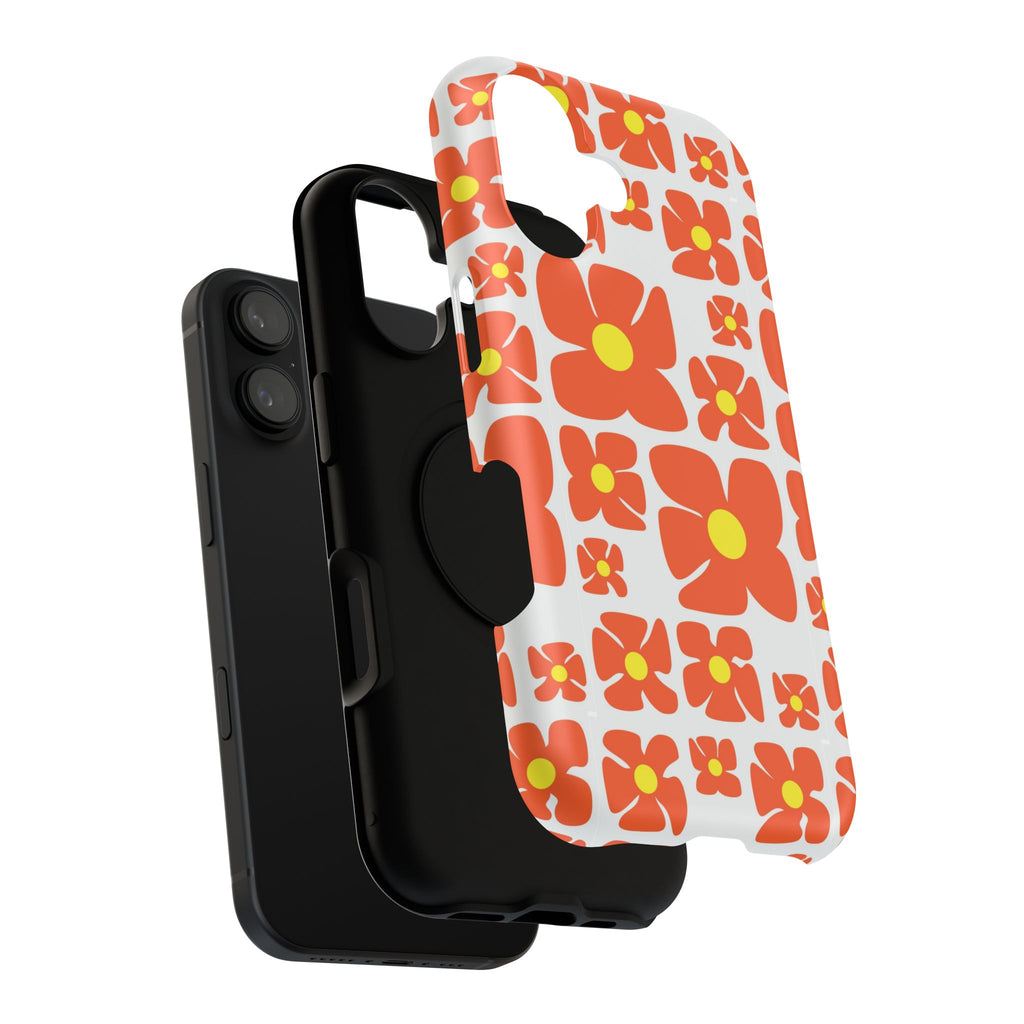 Retro Orange Floral Phone Case | Impact-Resistant Case