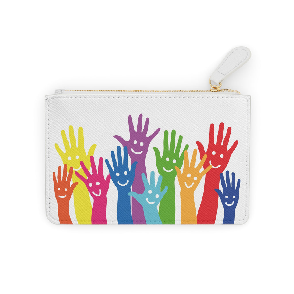 Colorful Smiling Hands Mini Clutch Bag | Rainbow Raised Hands Design