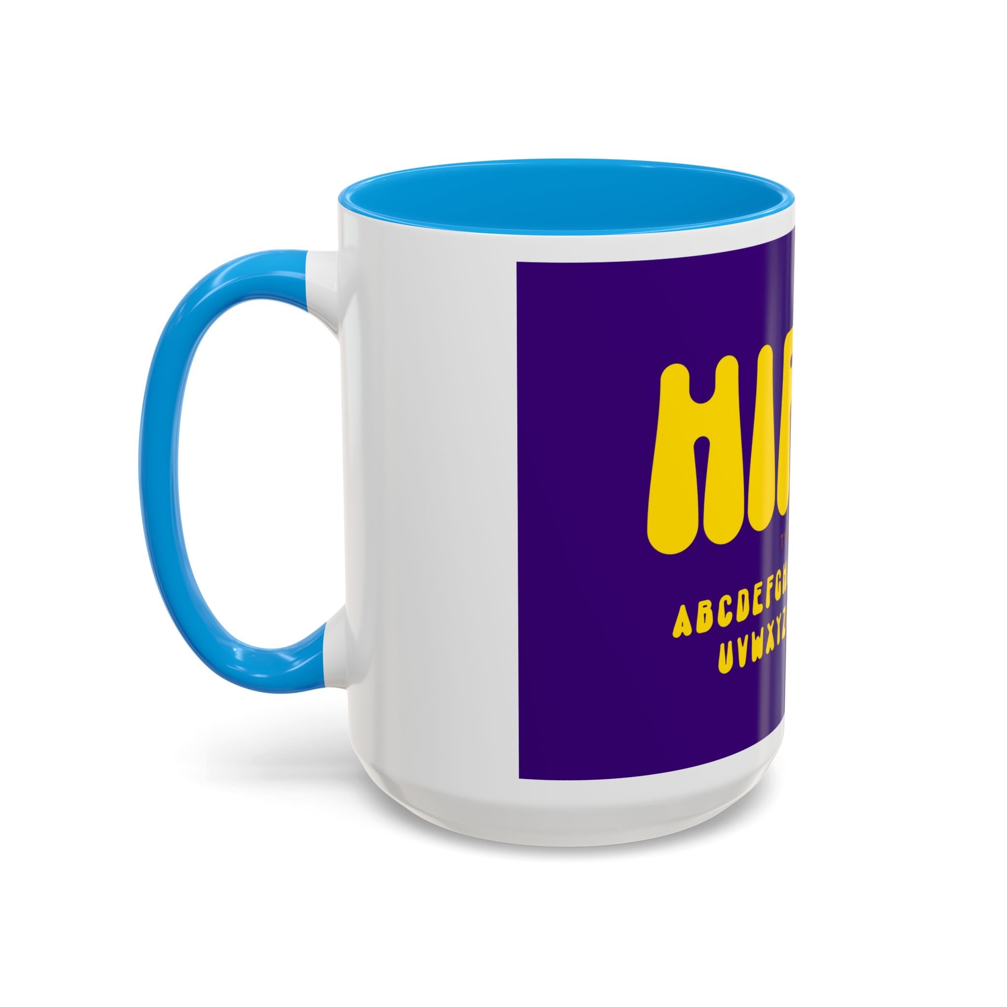 Hippie Typography Mug | Retro 70s Bubble Letters, Purple Yellow 11oz 15oz