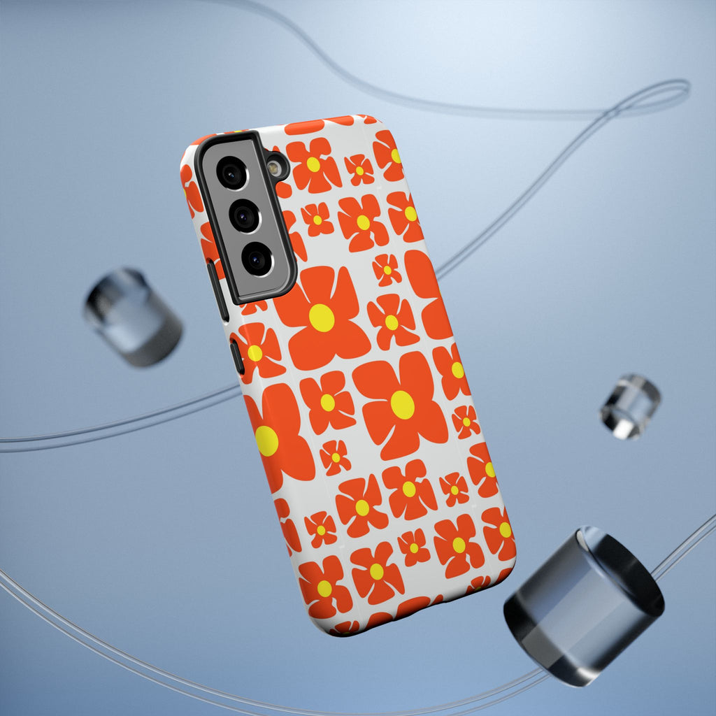 Retro Orange Floral Phone Case | Impact-Resistant Case
