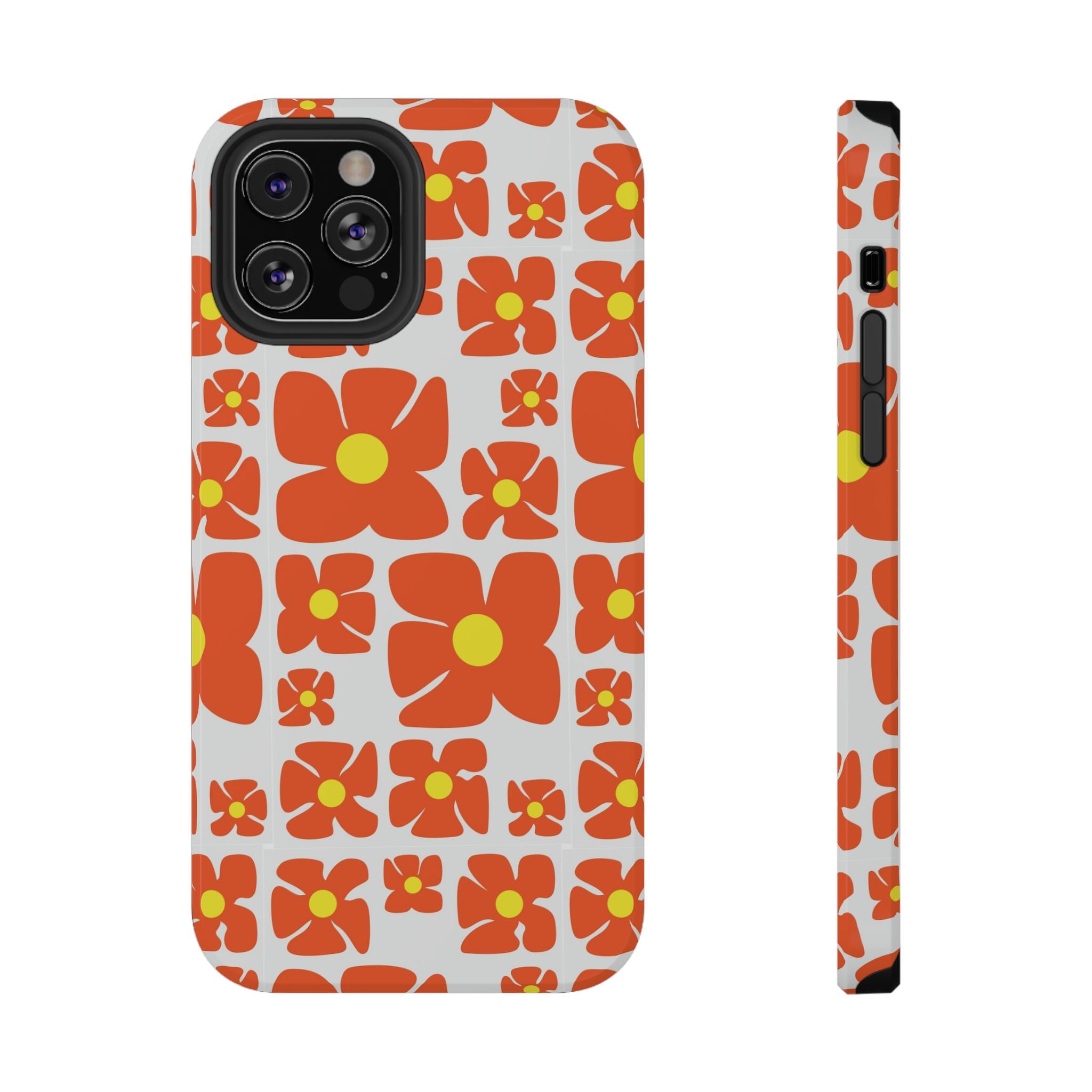 Retro Orange Floral Phone Case | Impact-Resistant Case