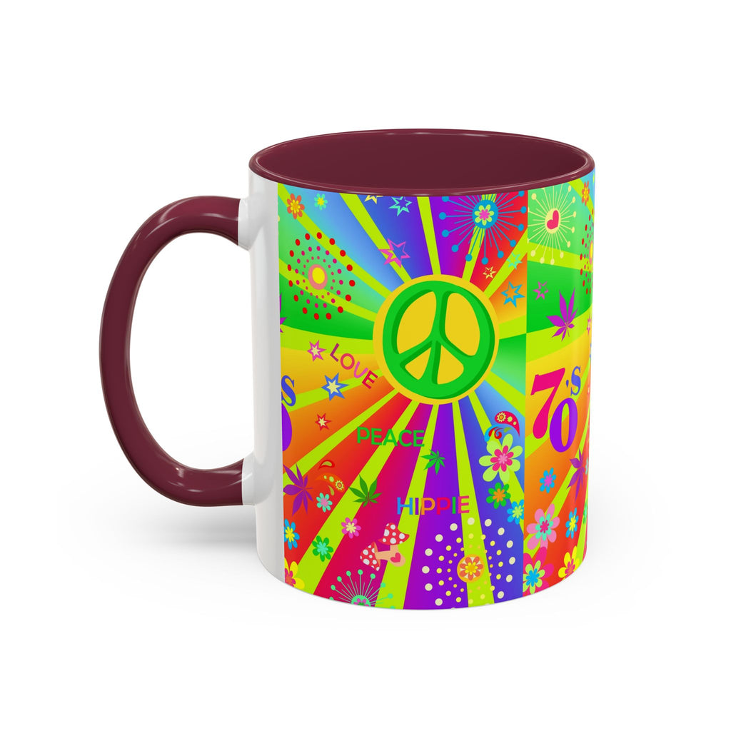 70s Peace Sign Psychedelic Mug | Retro Hippie Rainbow Coffee Cup
