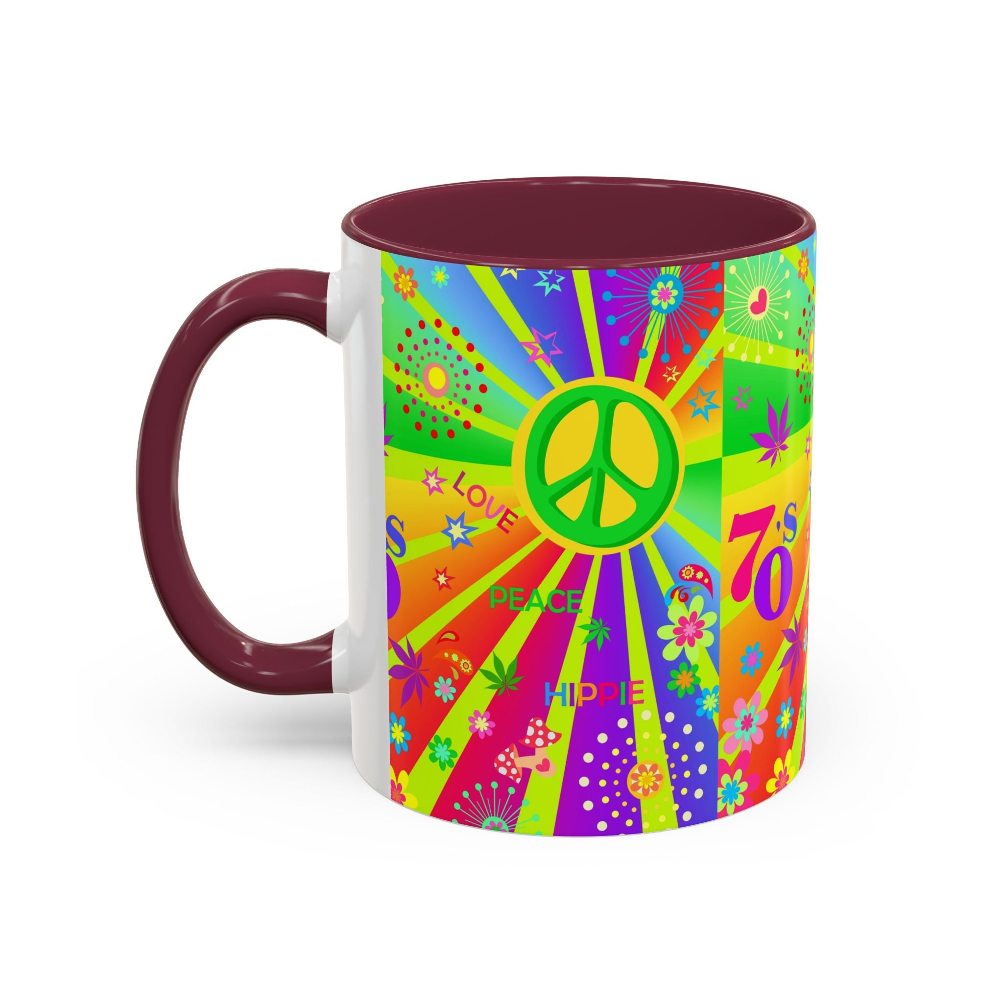 70s Peace Sign Psychedelic Mug | Retro Hippie Rainbow Coffee Cup
