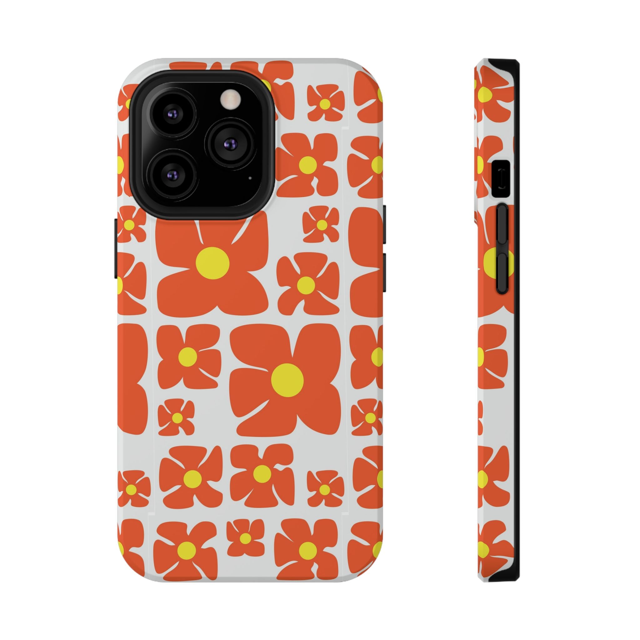 Retro Orange Floral Phone Case | Impact-Resistant Case