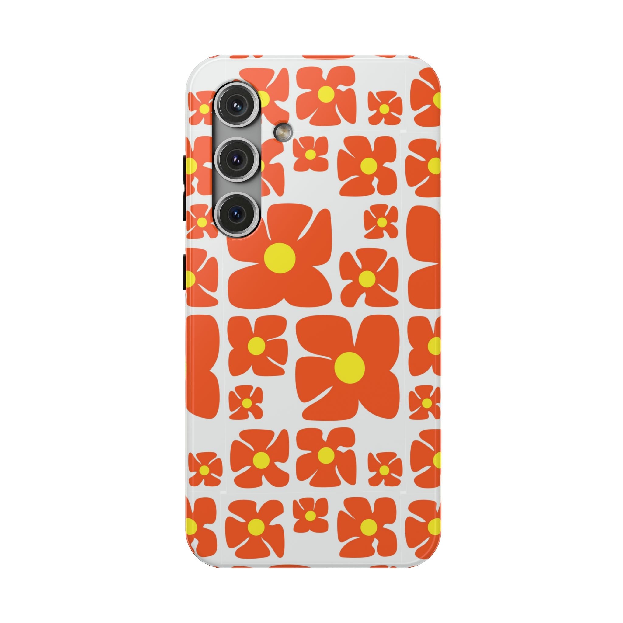Retro Orange Floral Phone Case | Impact-Resistant Case