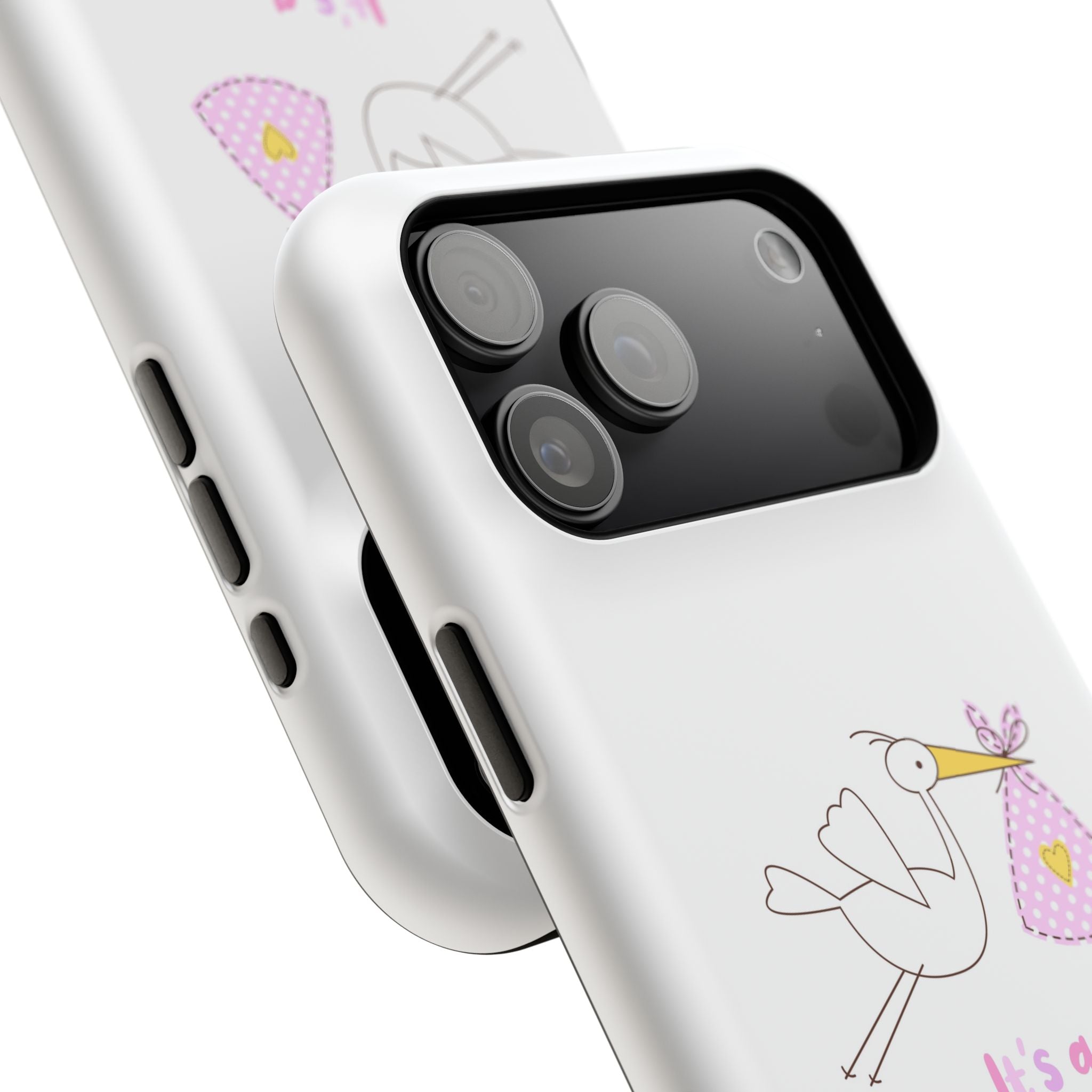 Stork carrying bundle "It's a Girl!" Phone Case | Impact-Resistant Case