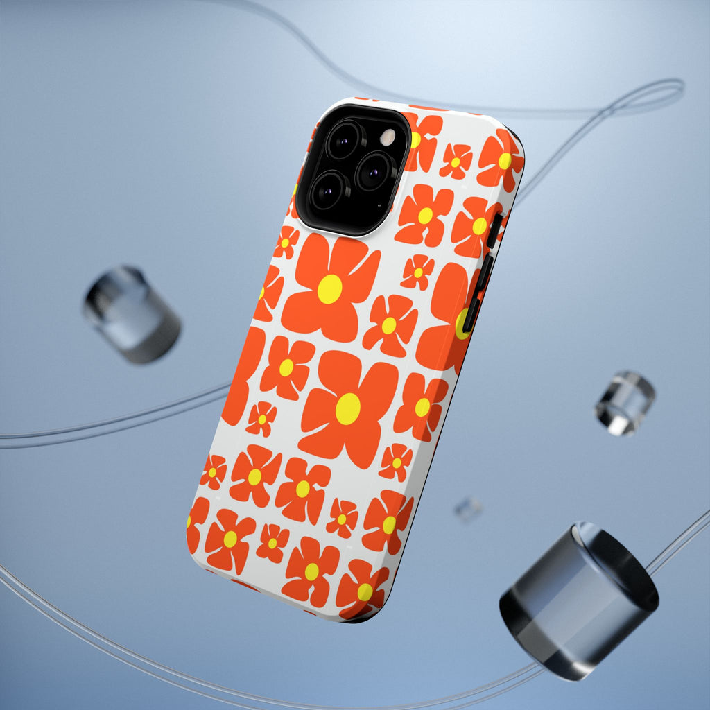 Retro Orange Floral Phone Case | Impact-Resistant Case