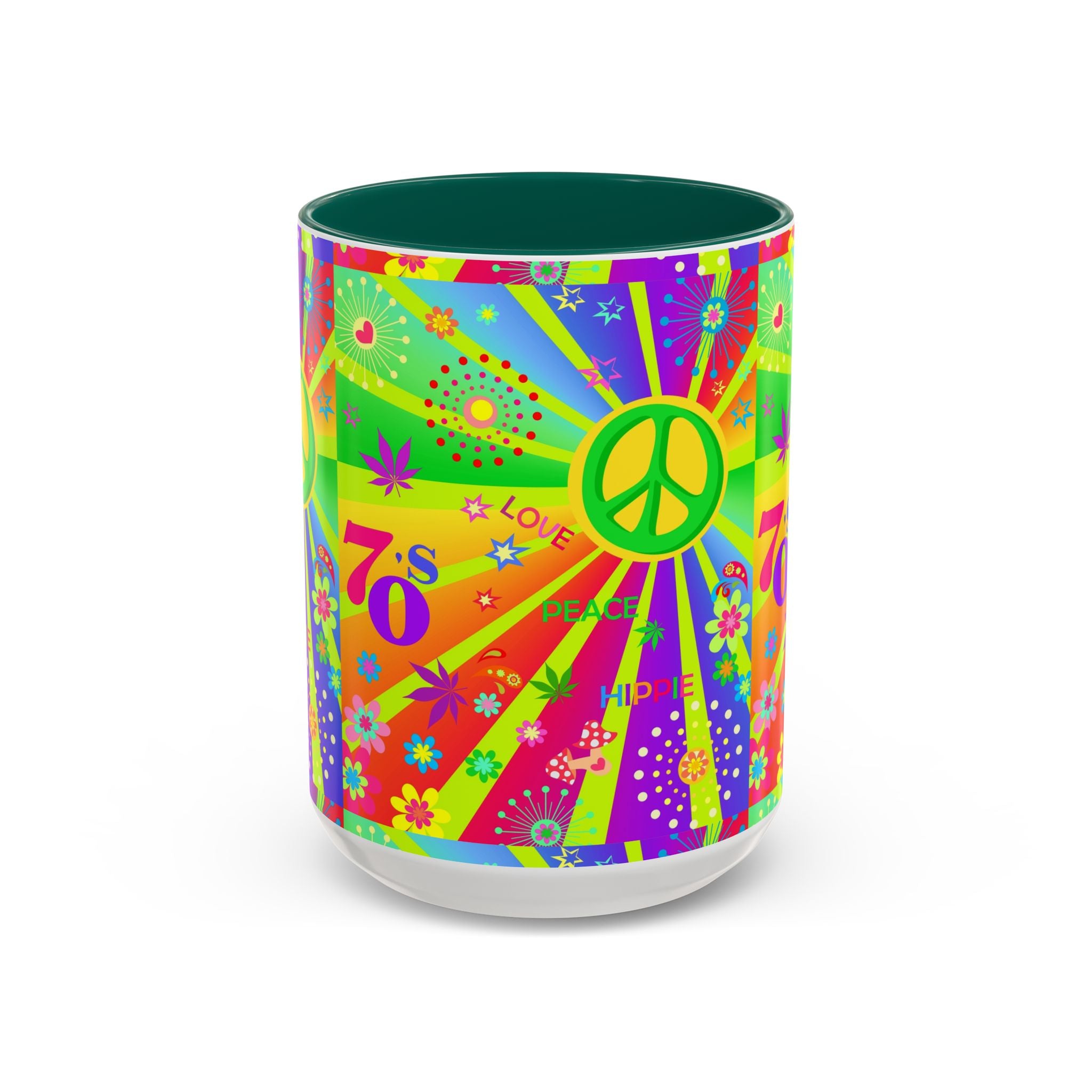70s Peace Sign Psychedelic Mug | Retro Hippie Rainbow Coffee Cup