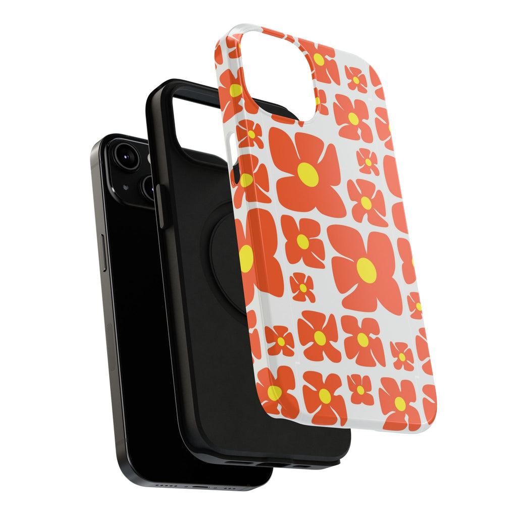 Retro Orange Floral Phone Case | Impact-Resistant Case