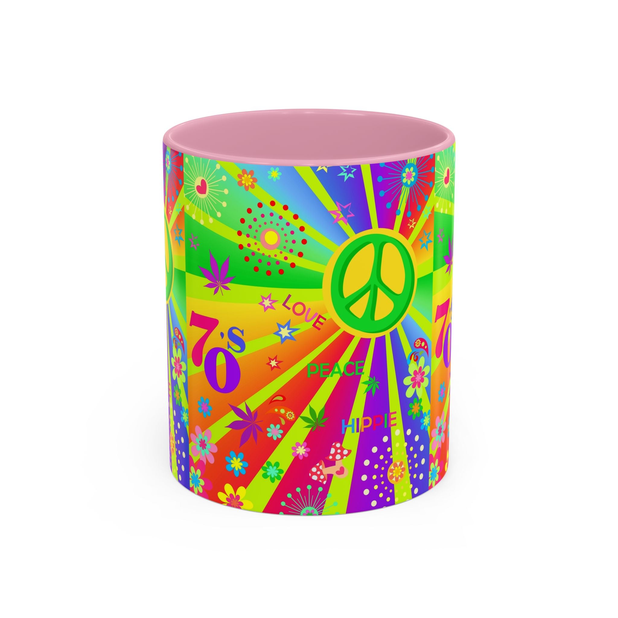 70s Peace Sign Psychedelic Mug | Retro Hippie Rainbow Coffee Cup