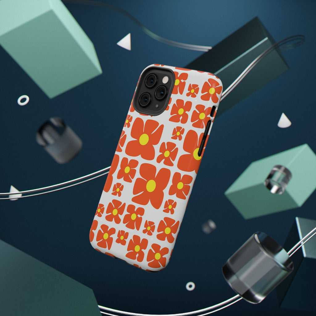 Retro Orange Floral Phone Case | Impact-Resistant Case