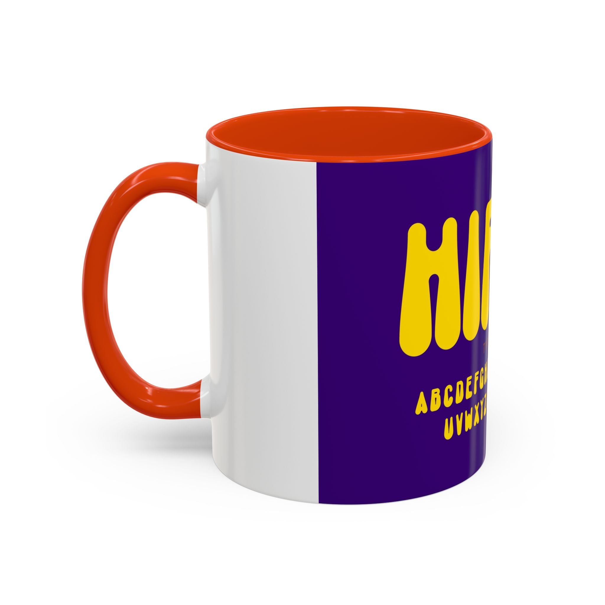 Hippie Typography Mug | Retro 70s Bubble Letters, Purple Yellow 11oz 15oz