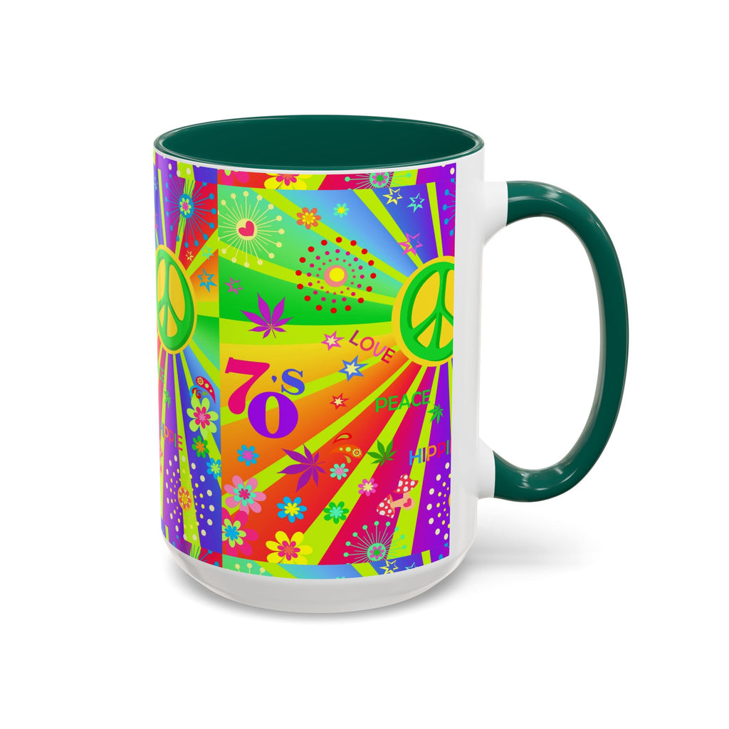 70s Peace Sign Psychedelic Mug | Retro Hippie Rainbow Coffee Cup