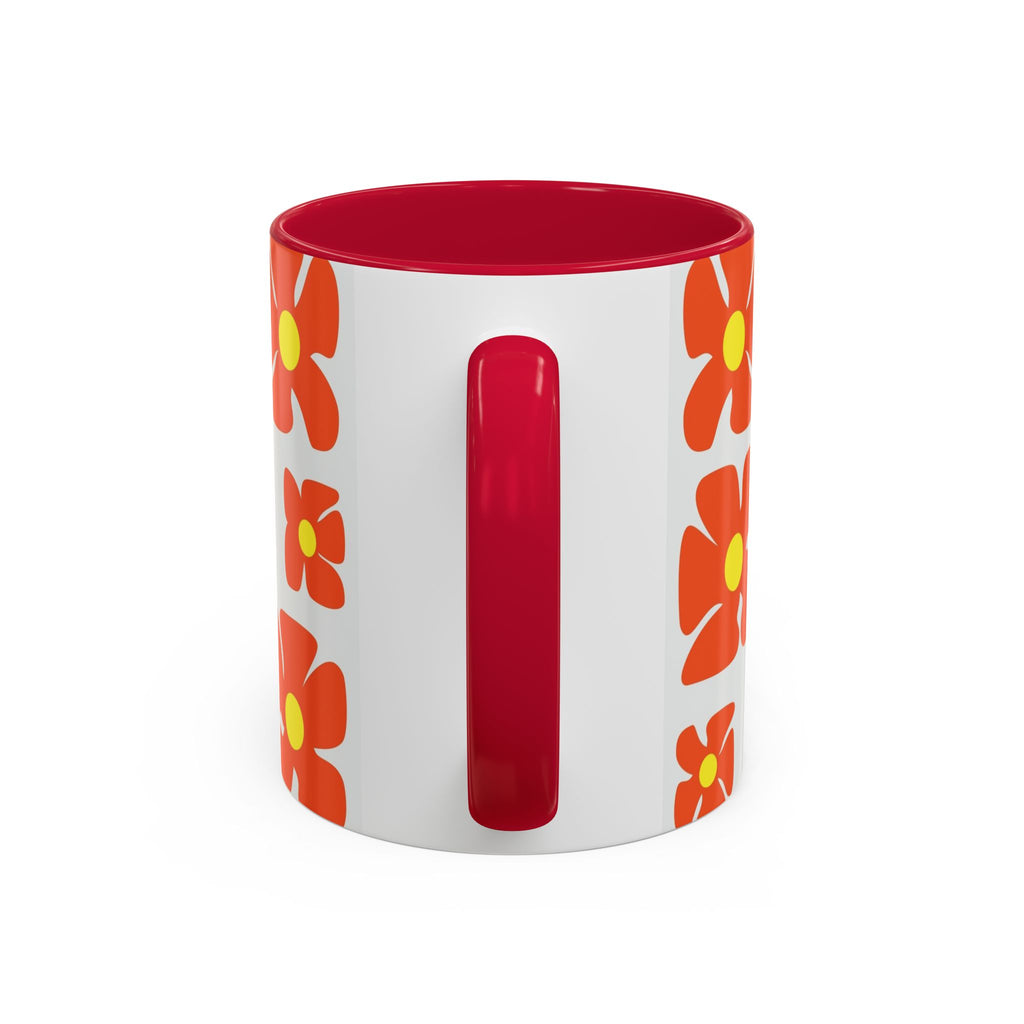 Retro Orange Flower Pattern Mug | 11oz 15oz Colorful Ceramic