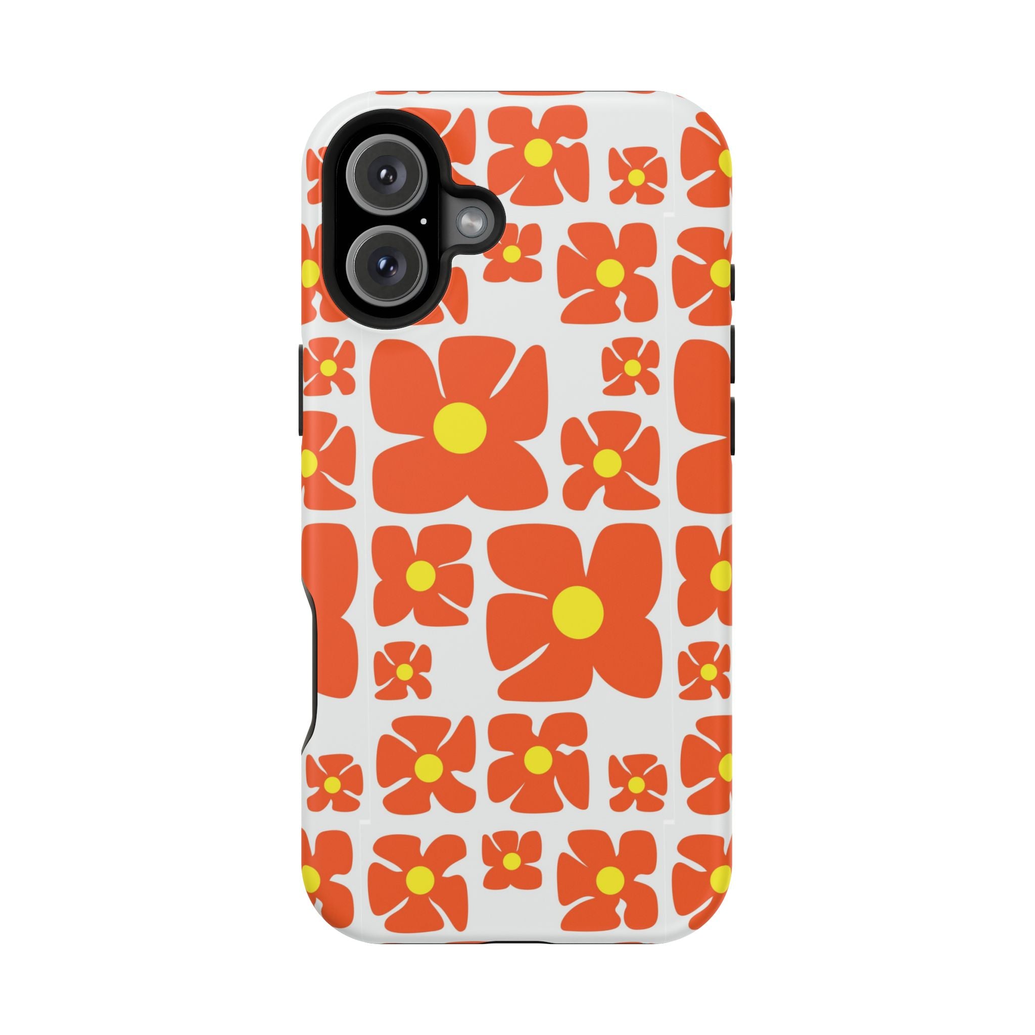 Retro Orange Floral Phone Case | Impact-Resistant Case