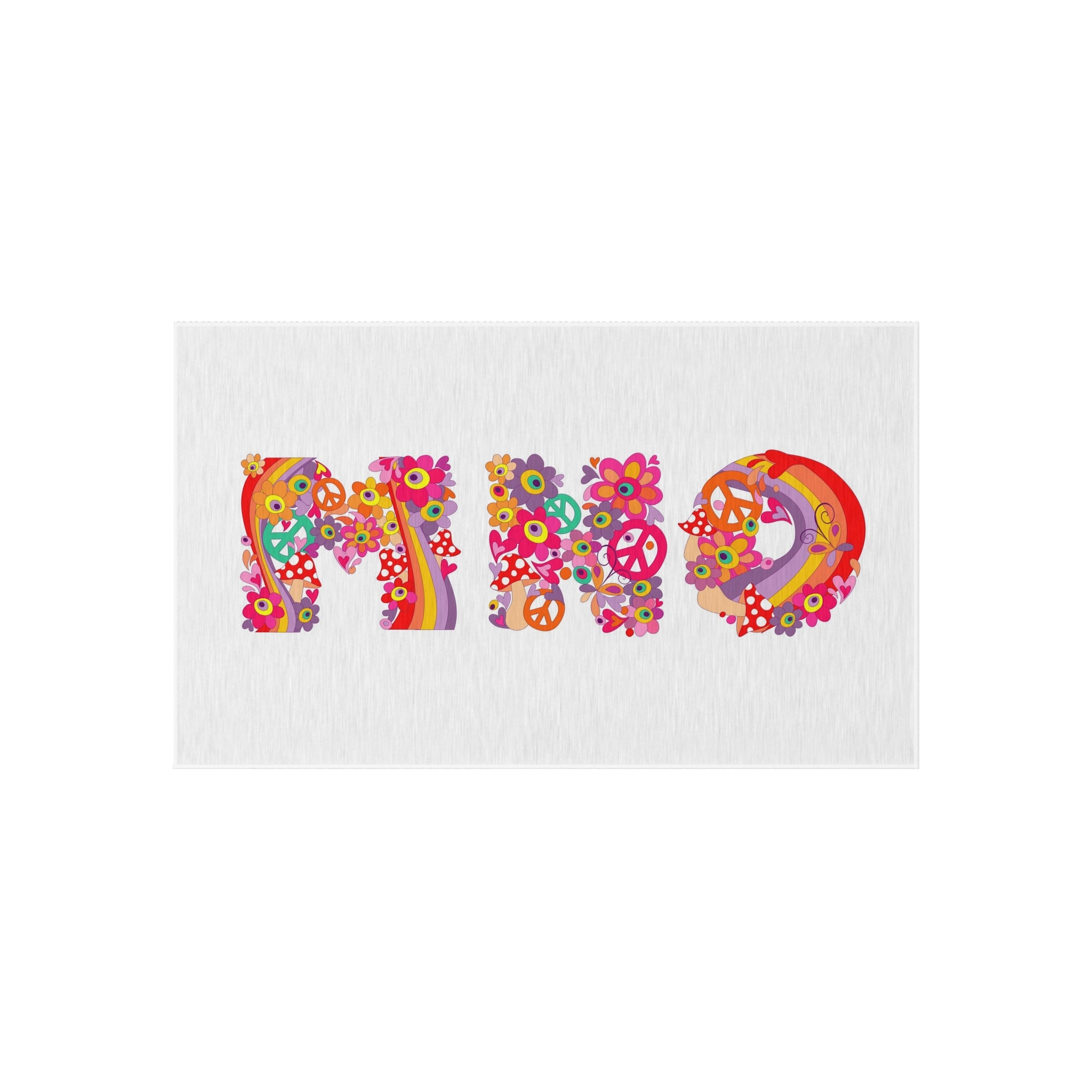 Retro Floral 'MHO' Lettering Outdoor Rug | Hippie Flower Power Doormat