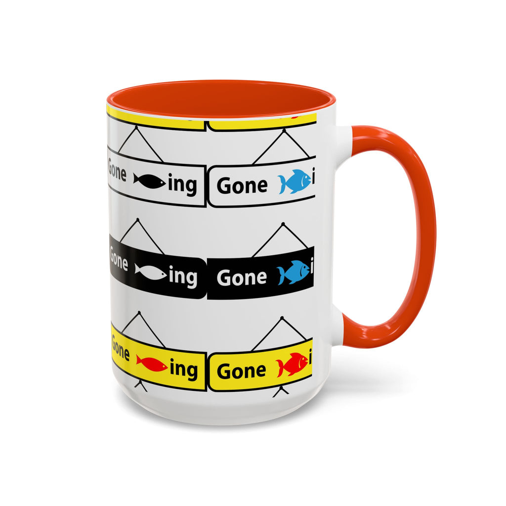 Gone Fishing Mug | Colorful Fish Sign Repeat Pattern, 11oz 15oz