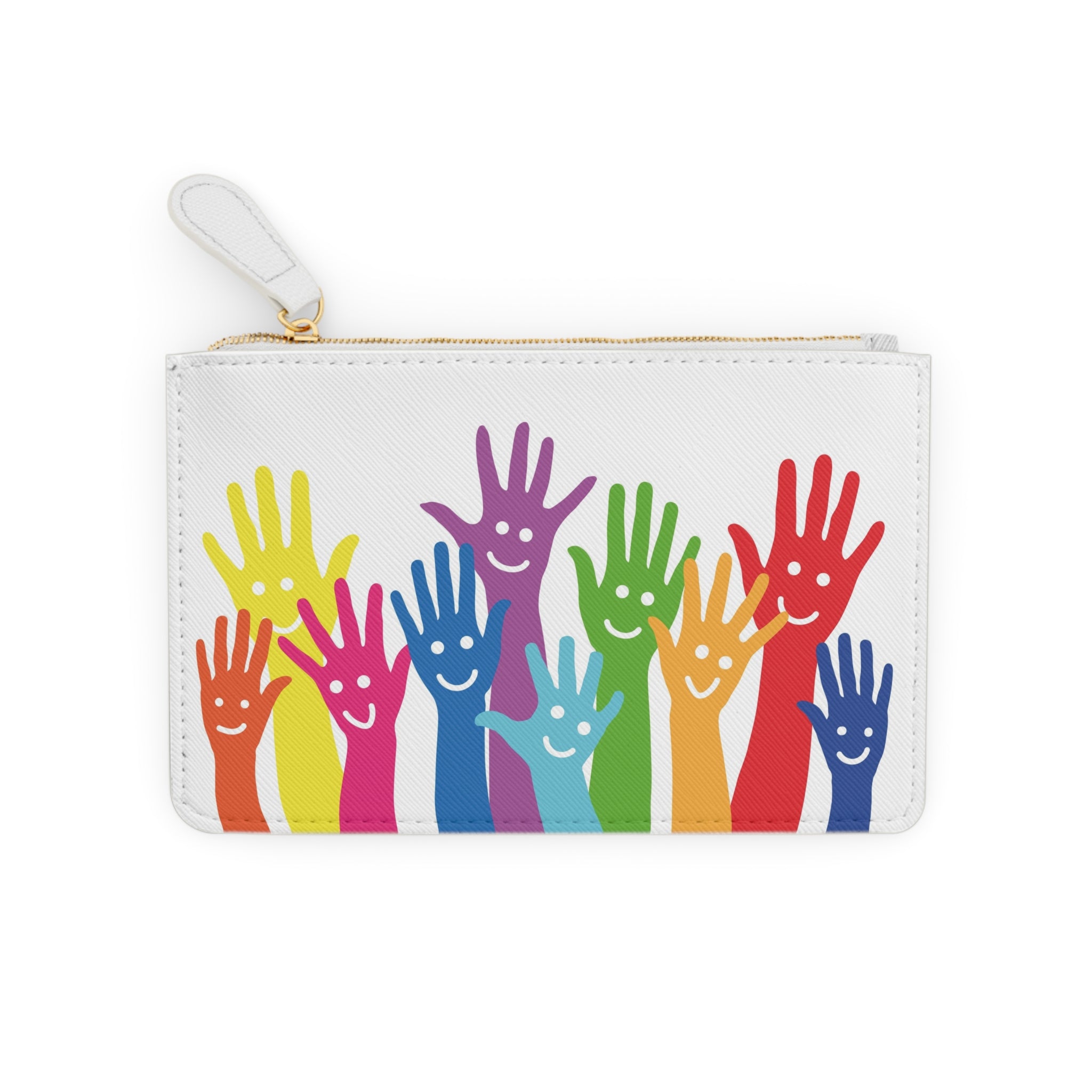 Colorful Smiling Hands Mini Clutch Bag | Rainbow Raised Hands Design