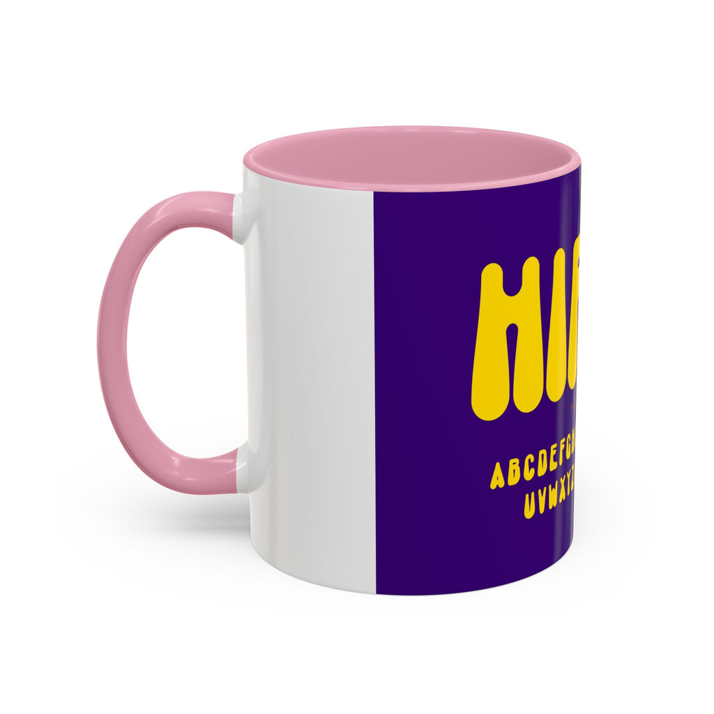 Hippie Typography Mug | Retro 70s Bubble Letters, Purple Yellow 11oz 15oz