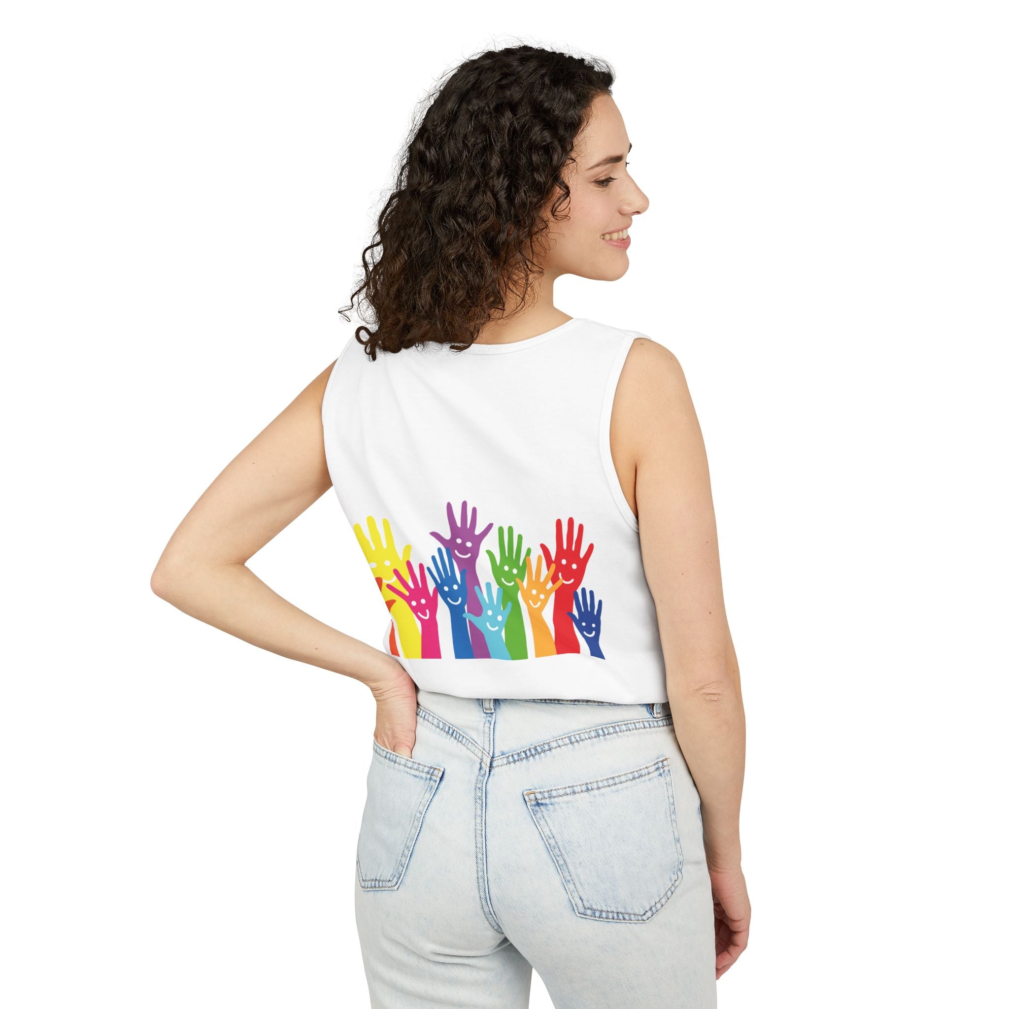 Colorful Raised Hands Pride Rainbow Tank Top | Inclusive Community Design