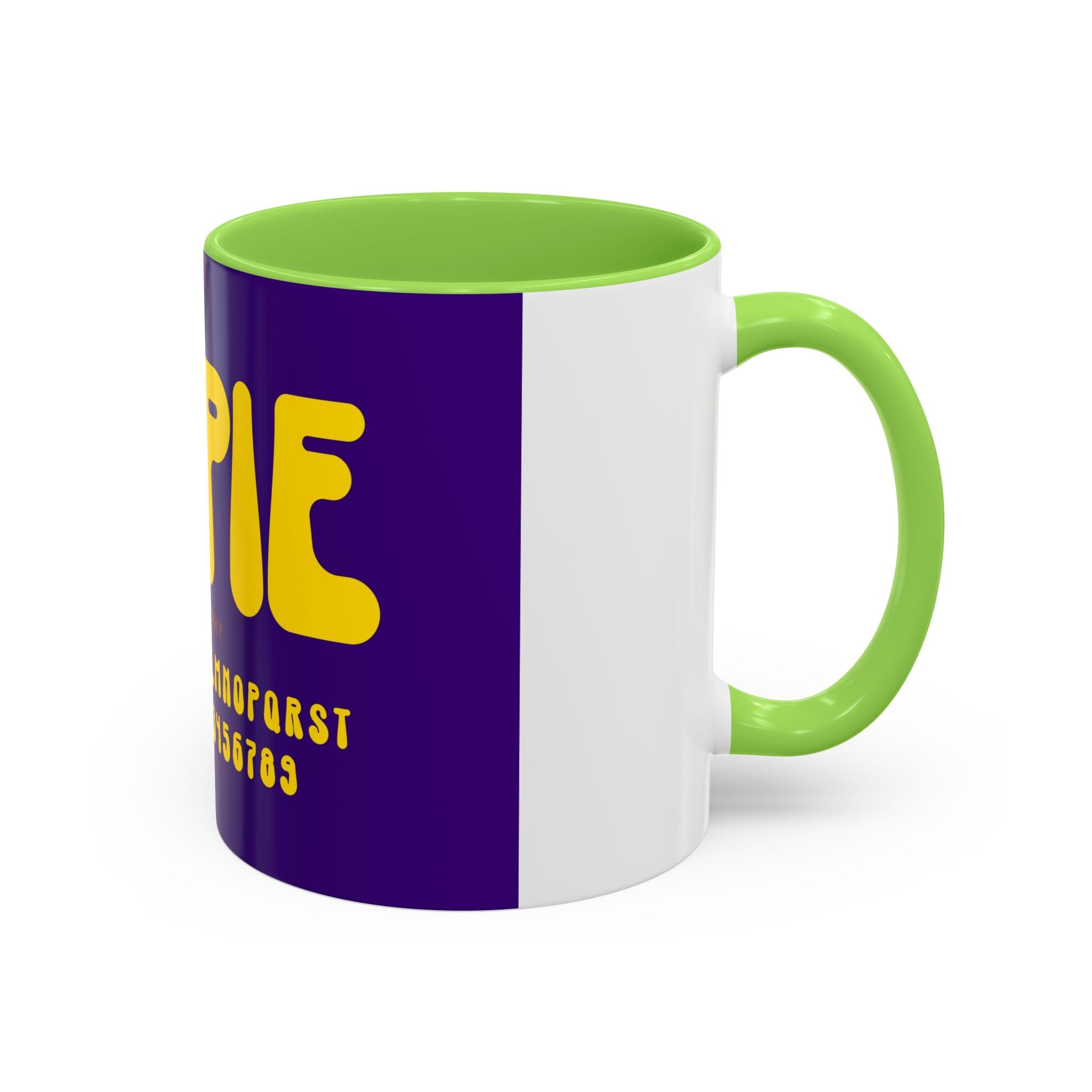 Hippie Typography Mug | Retro 70s Bubble Letters, Purple Yellow 11oz 15oz