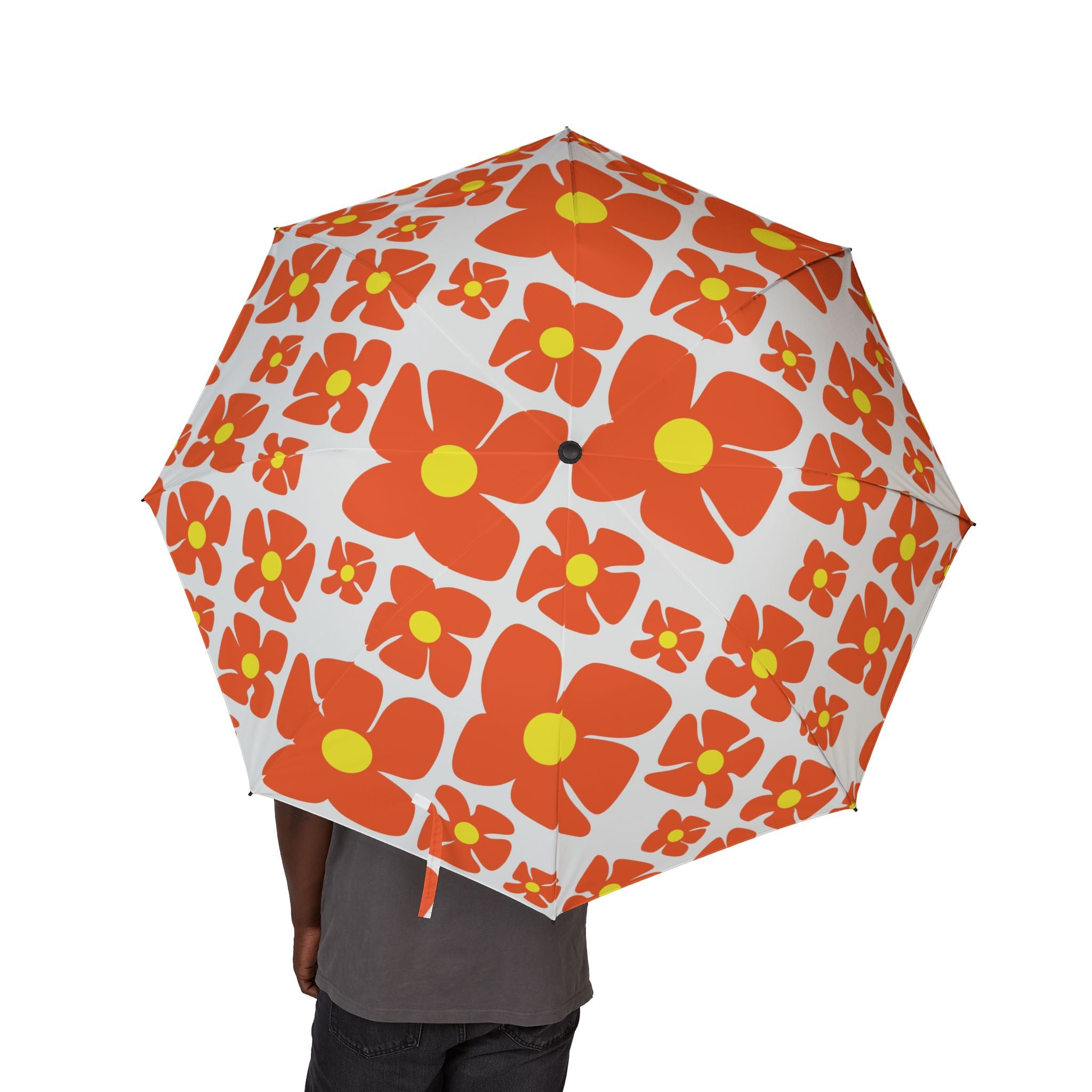 Retro Orange Daisy Pattern Umbrella | Foldable Rain Parasol