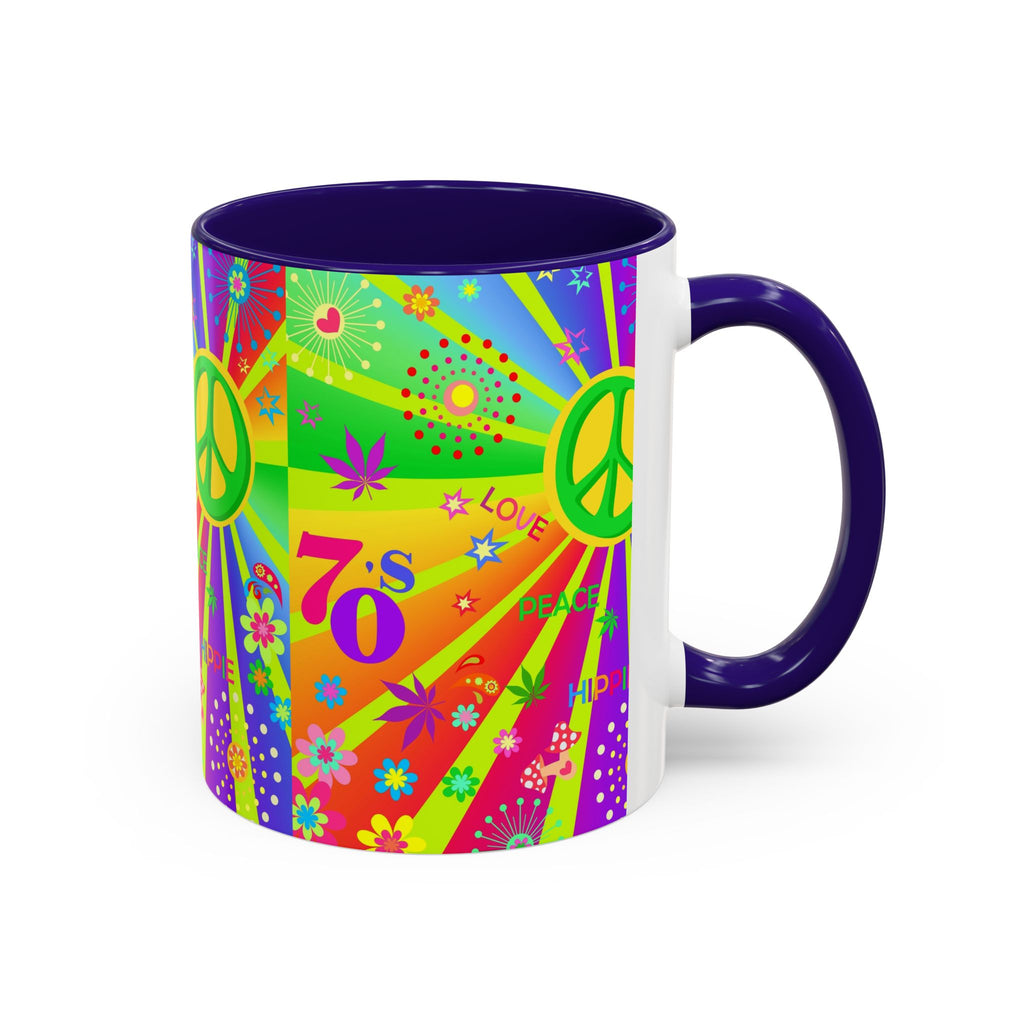 70s Peace Sign Psychedelic Mug | Retro Hippie Rainbow Coffee Cup