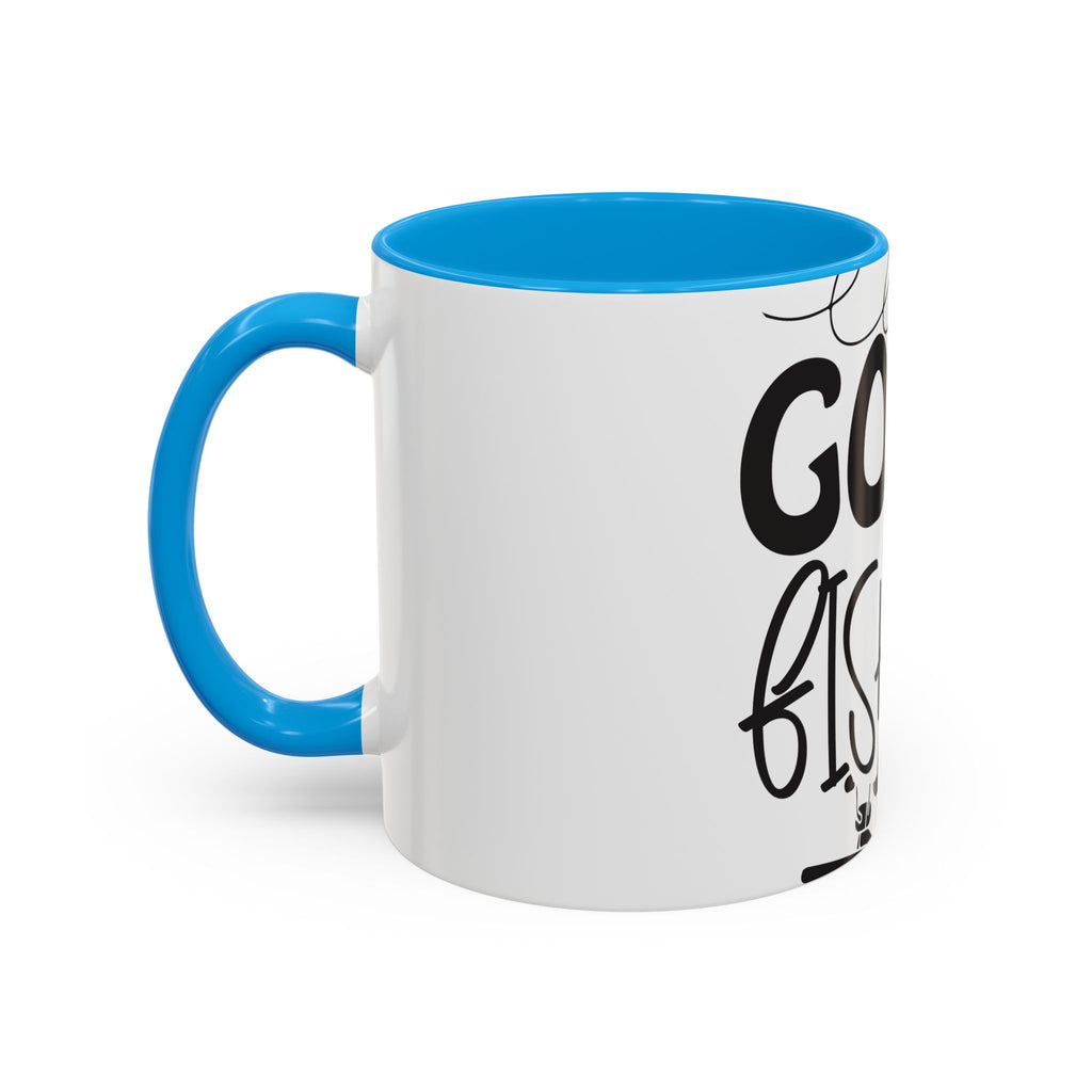 Gone Fishing mug | Fishing typography coffee mug, black handle and rim