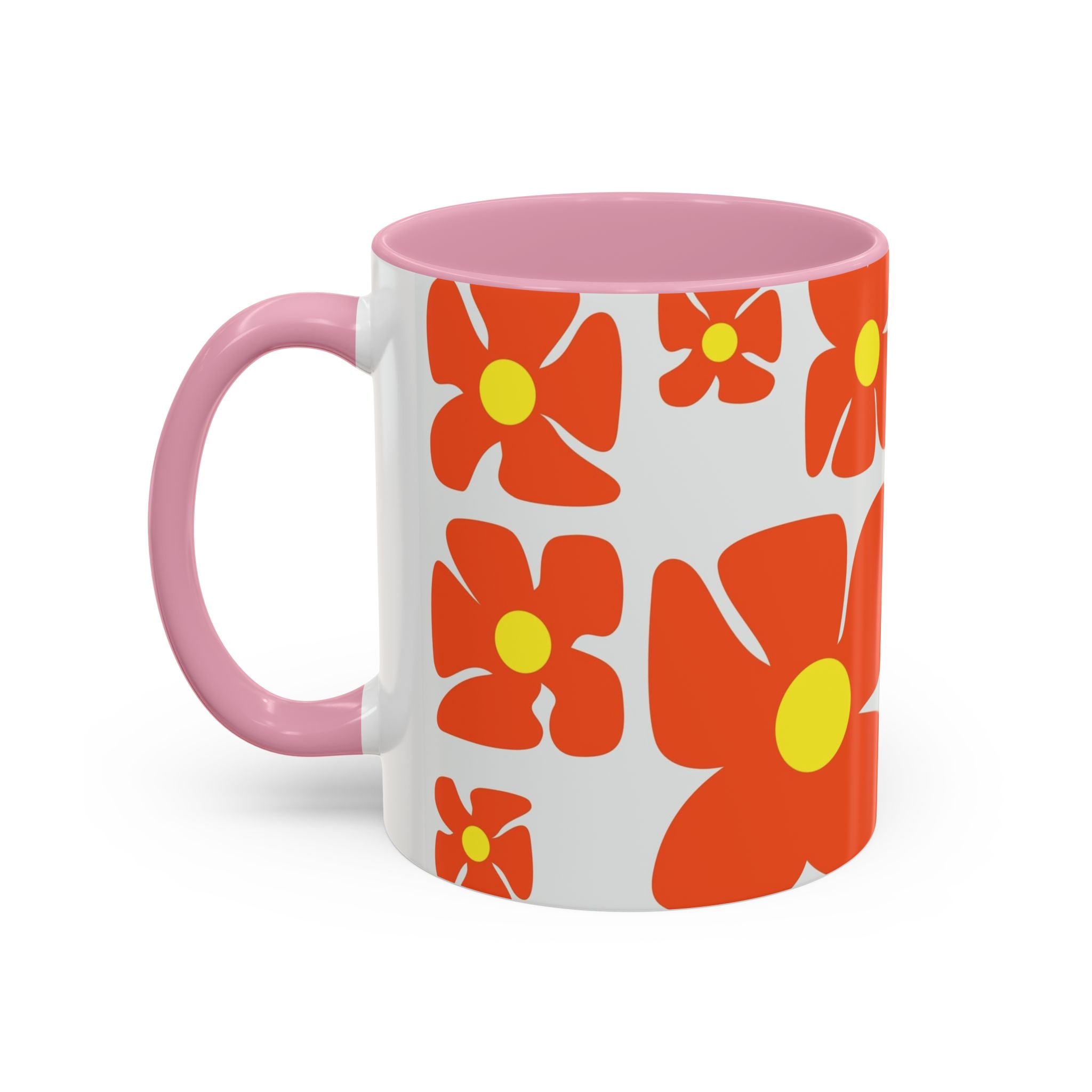 Retro Orange Flower Pattern Mug | 11oz 15oz Colorful Ceramic