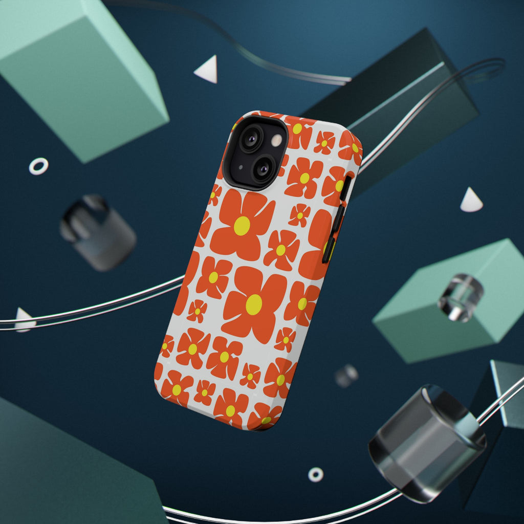 Retro Orange Floral Phone Case | Impact-Resistant Case