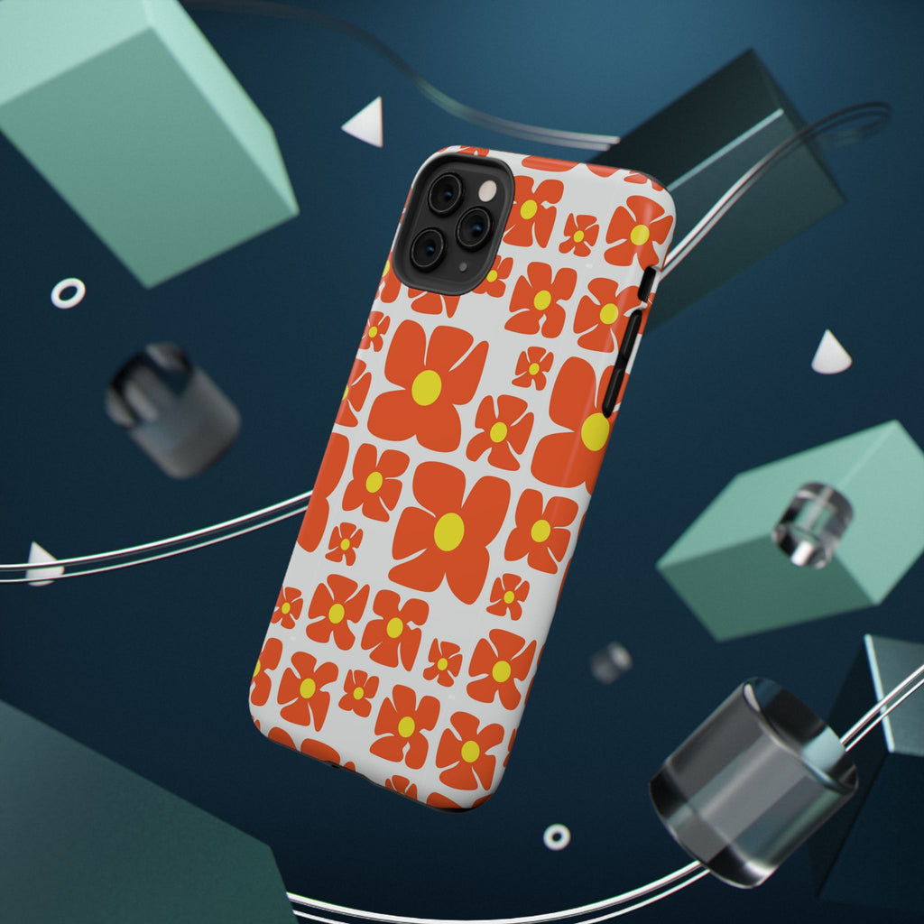Retro Orange Floral Phone Case | Impact-Resistant Case