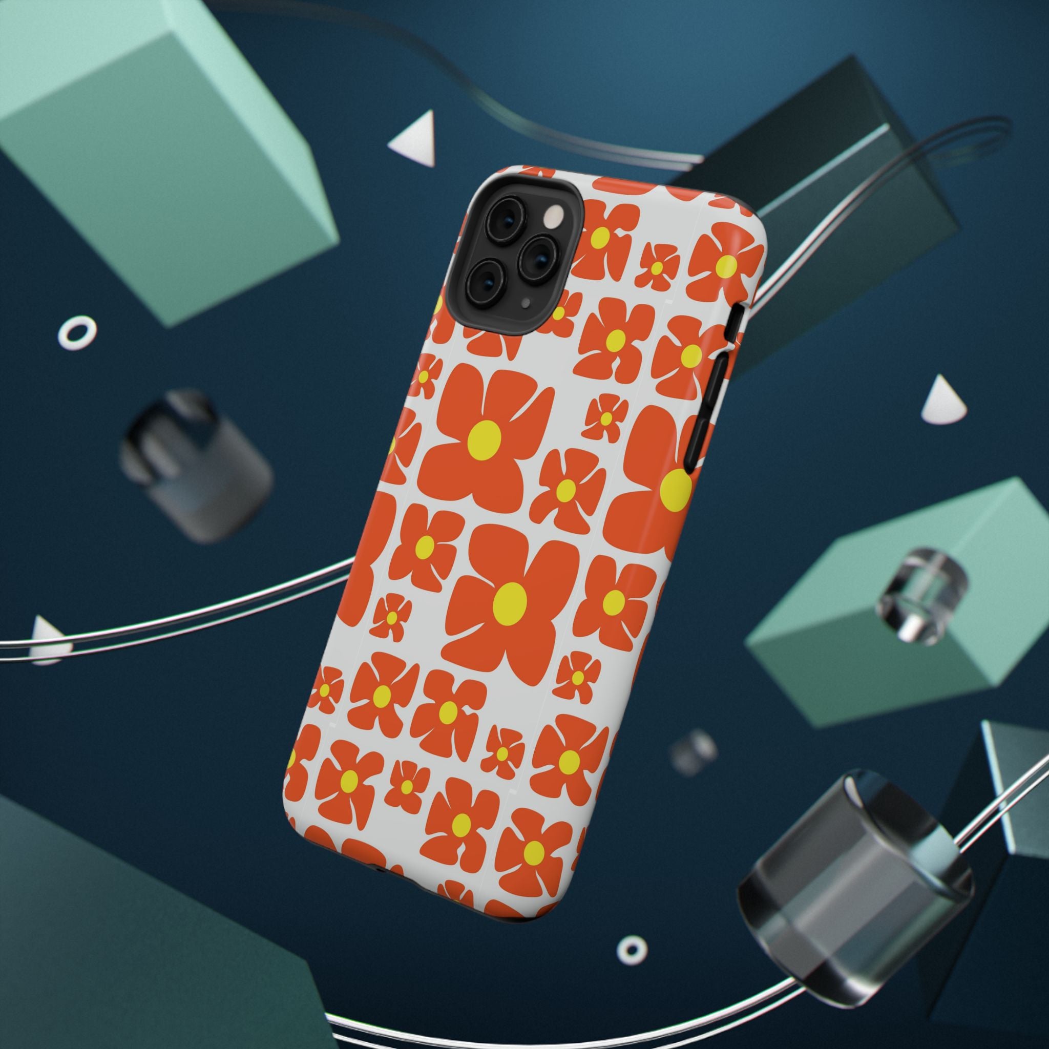 Retro Orange Floral Phone Case | Impact-Resistant Case