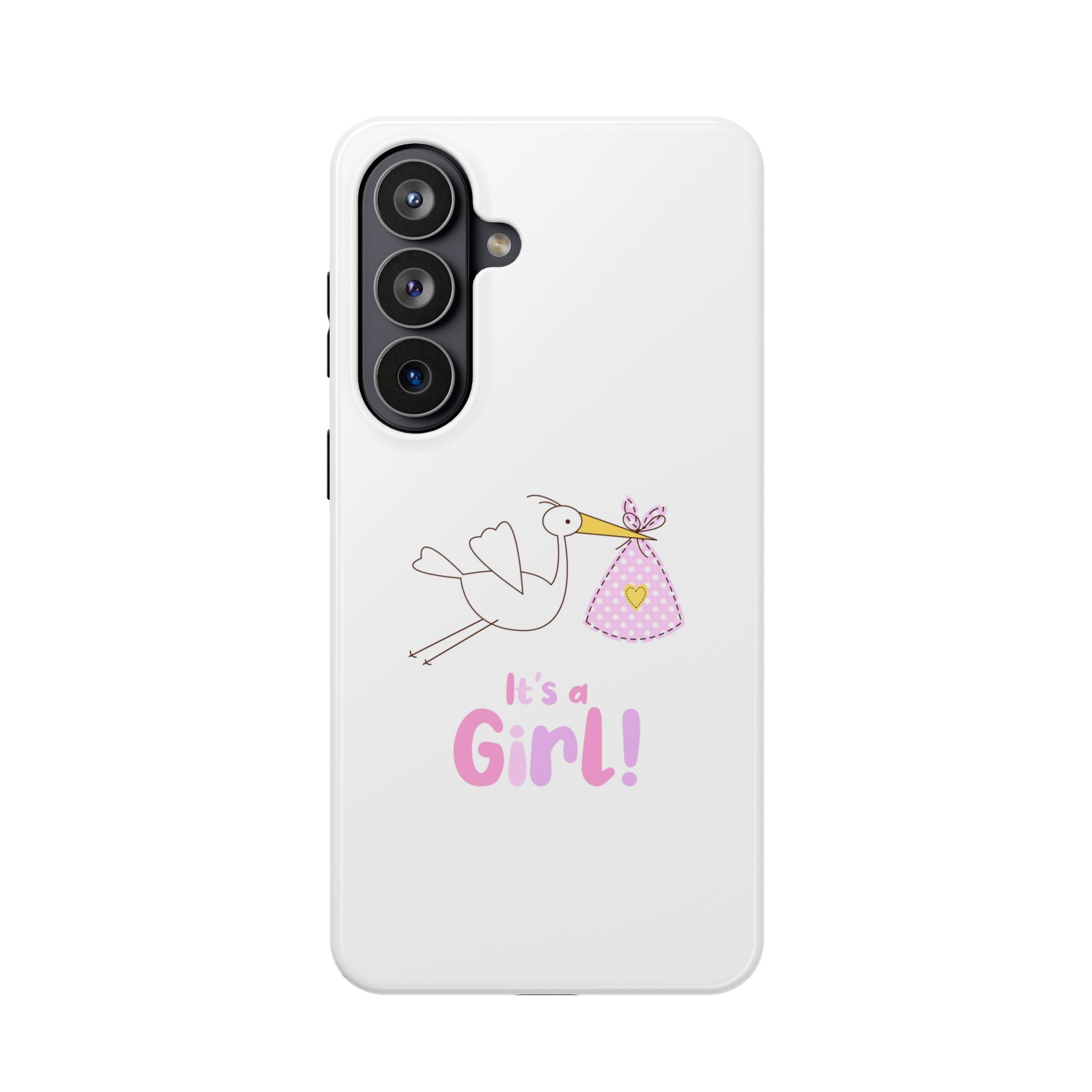 Stork carrying bundle "It's a Girl!" Phone Case | Impact-Resistant Case