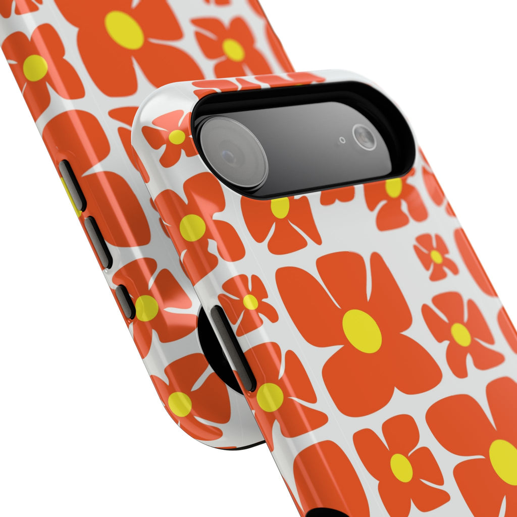 Retro Orange Floral Phone Case | Impact-Resistant Case