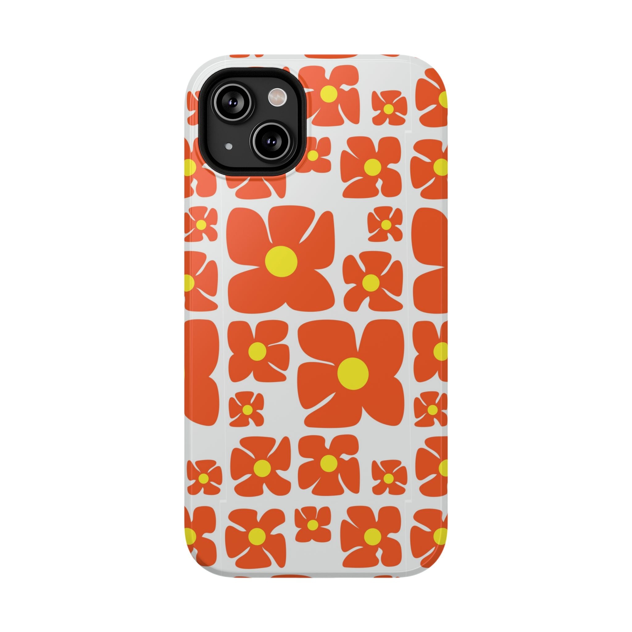Retro Orange Floral Phone Case | Impact-Resistant Case