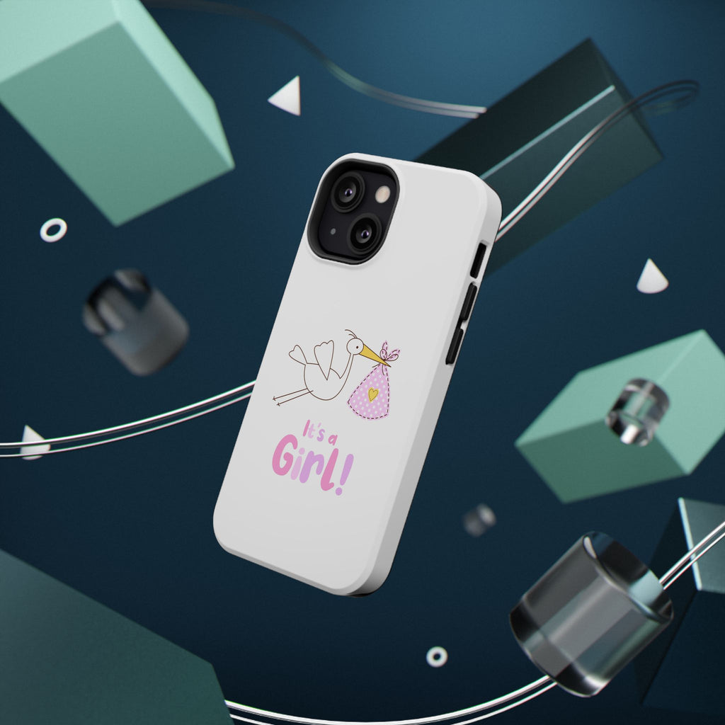 Stork carrying bundle "It's a Girl!" Phone Case | Impact-Resistant Case
