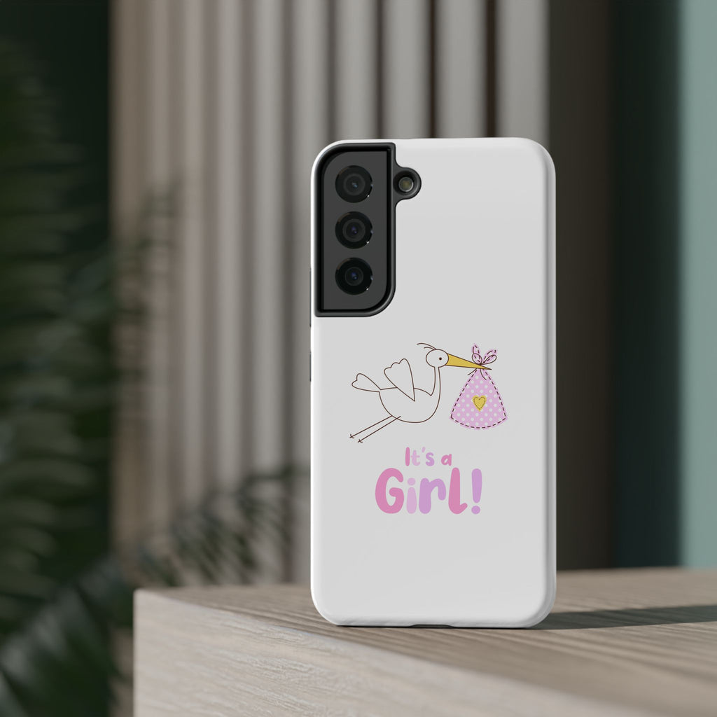Stork carrying bundle "It's a Girl!" Phone Case | Impact-Resistant Case