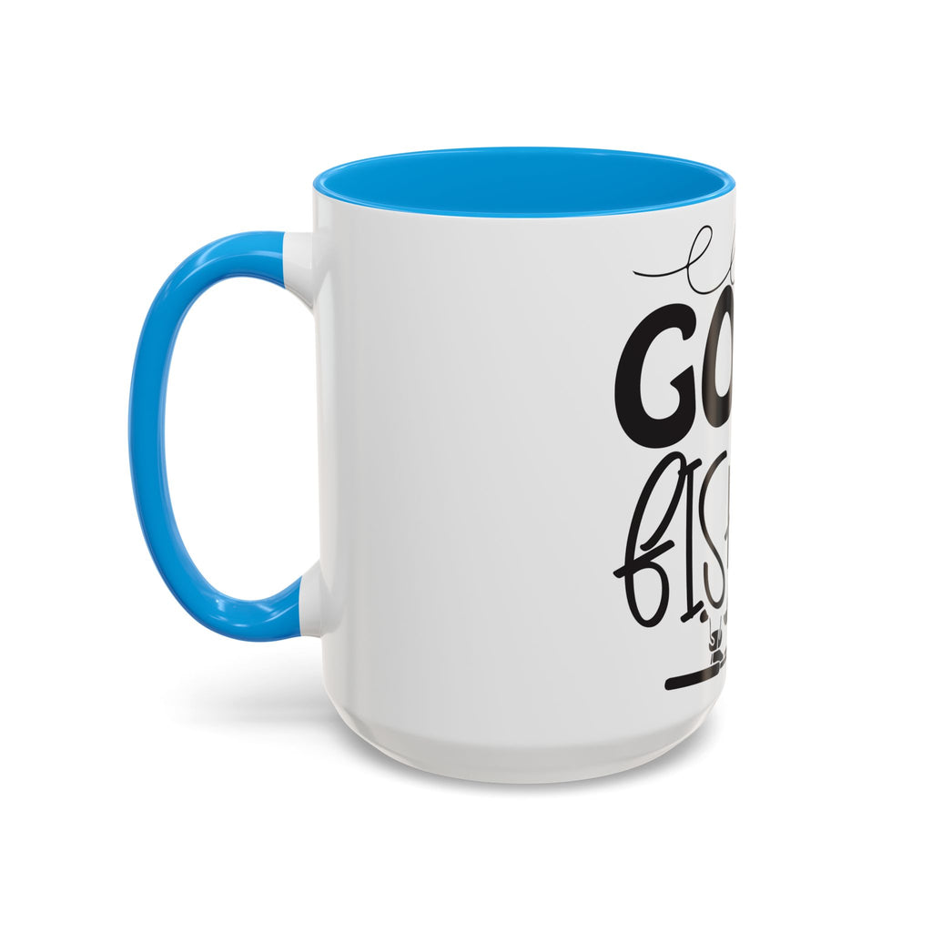 Gone Fishing mug | Fishing typography coffee mug, black handle and rim