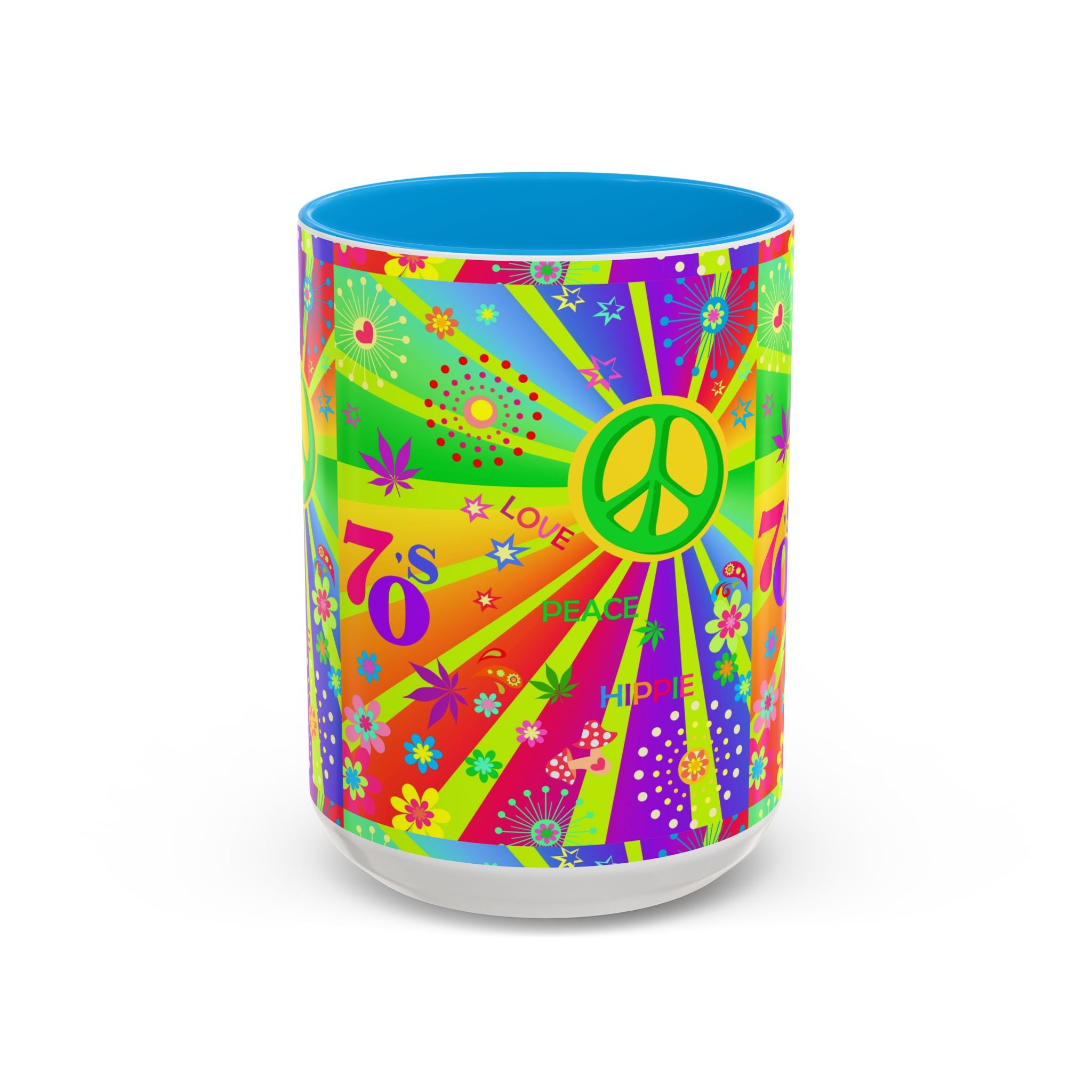 70s Peace Sign Psychedelic Mug | Retro Hippie Rainbow Coffee Cup