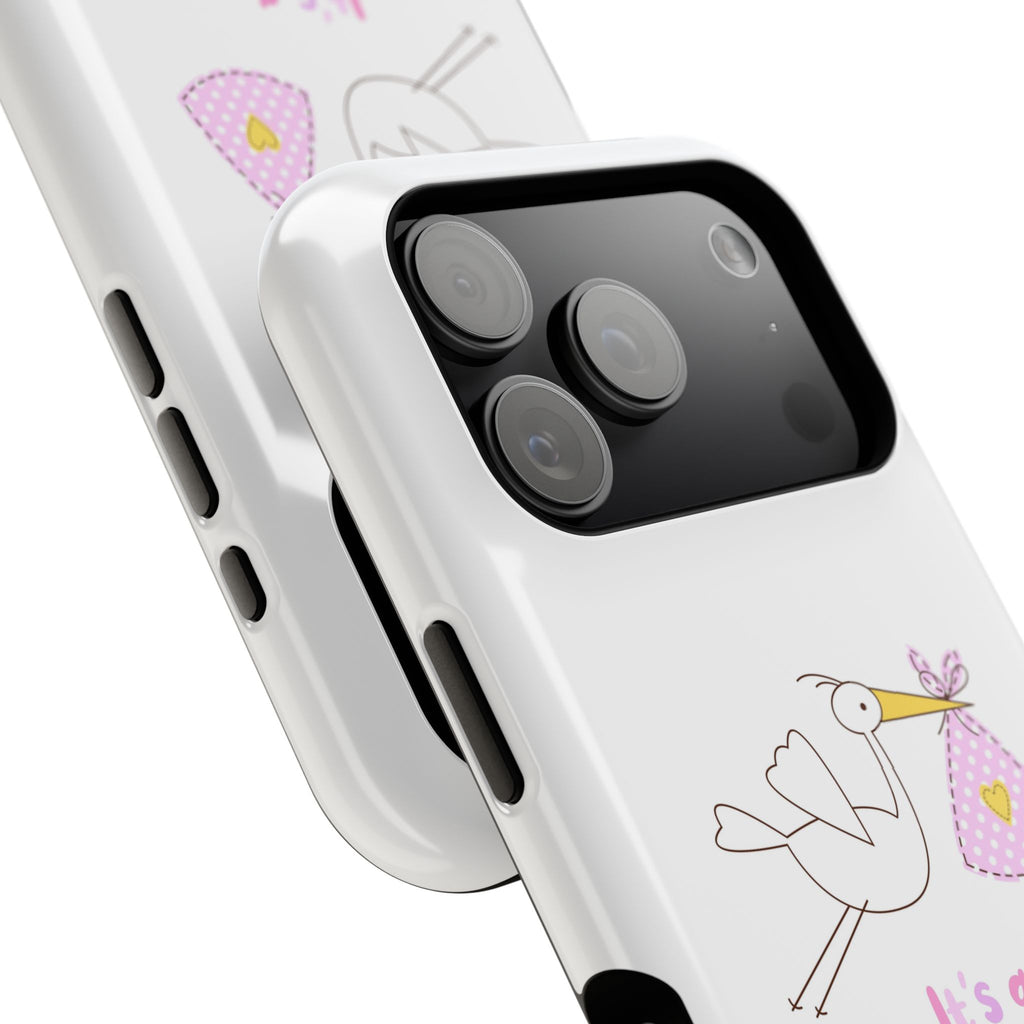 Stork carrying bundle "It's a Girl!" Phone Case | Impact-Resistant Case