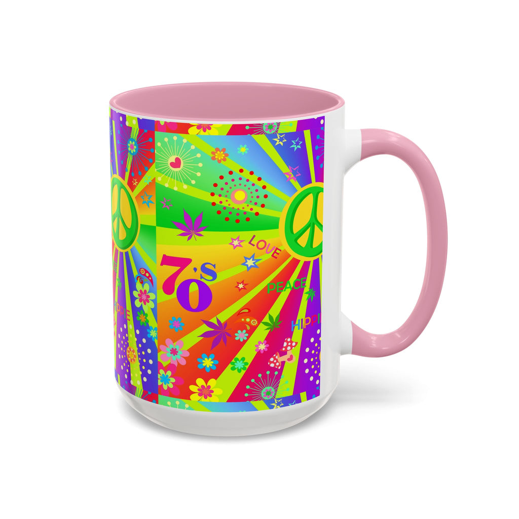 70s Peace Sign Psychedelic Mug | Retro Hippie Rainbow Coffee Cup