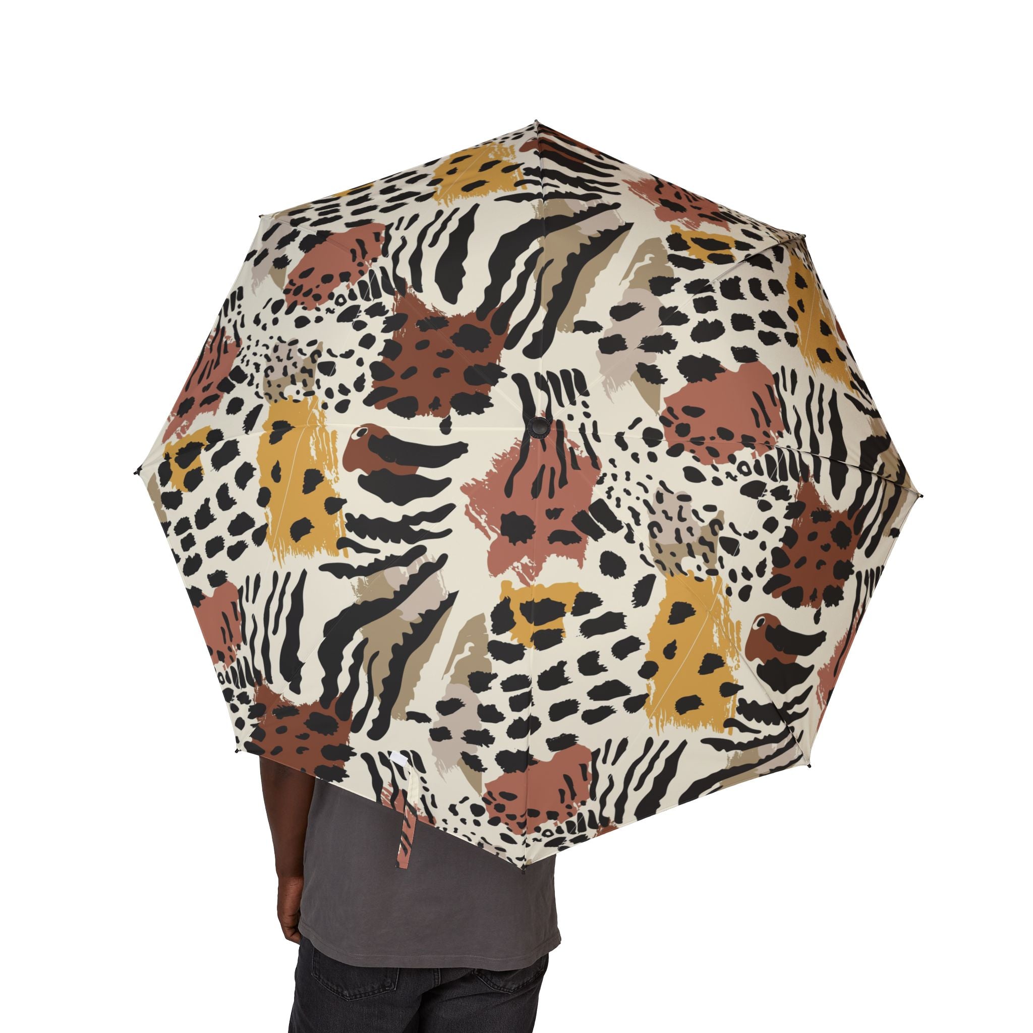 Abstract Animal Print Foldable Umbrella | Leopard Zebra Pattern, Neutral Tones