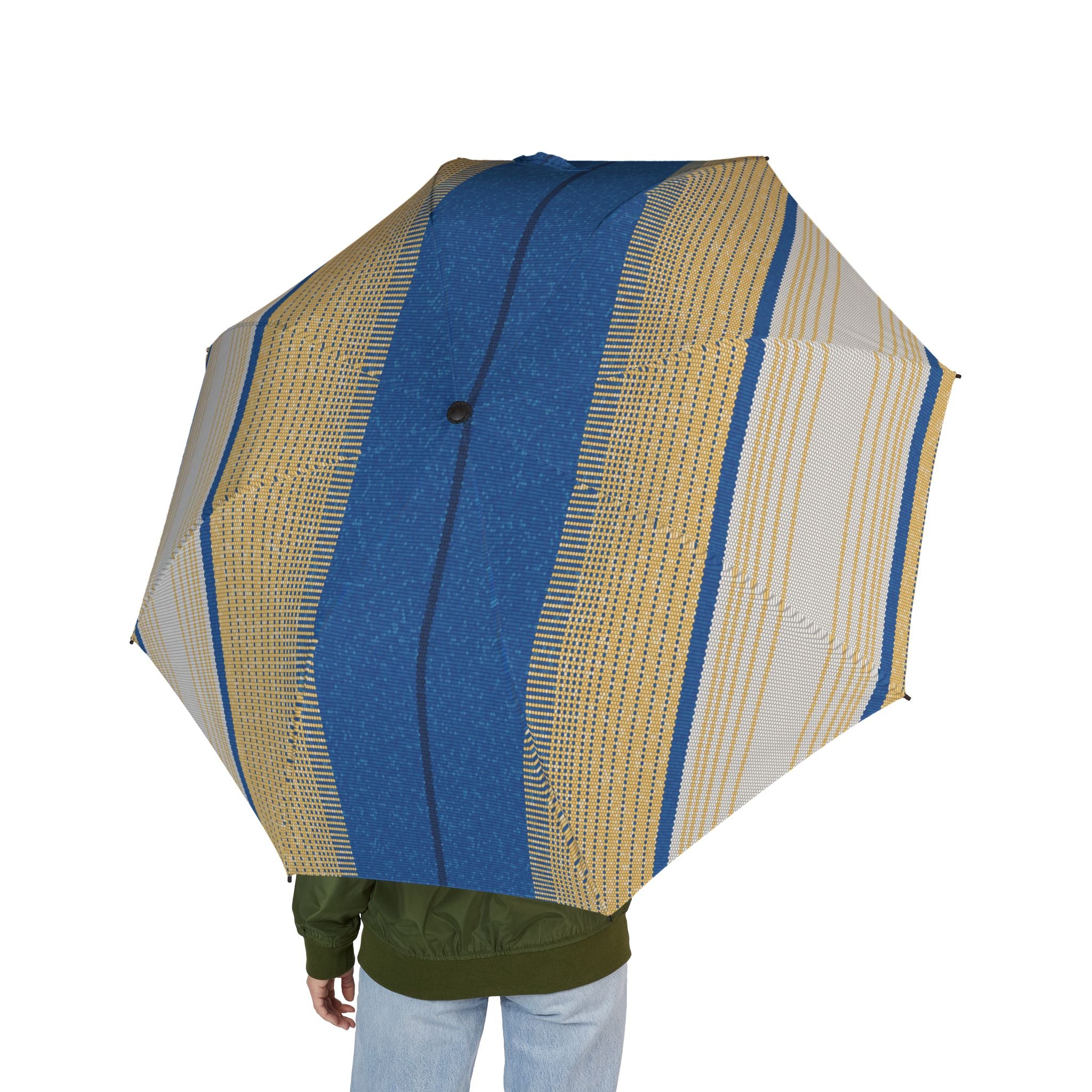Blue and Beige Striped Pattern Umbrella | Foldable Rain Umbrella