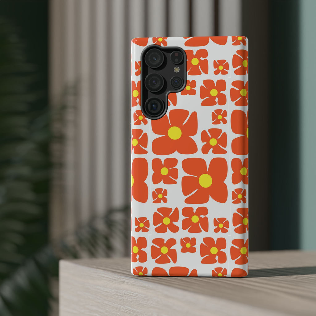Retro Orange Floral Phone Case | Impact-Resistant Case