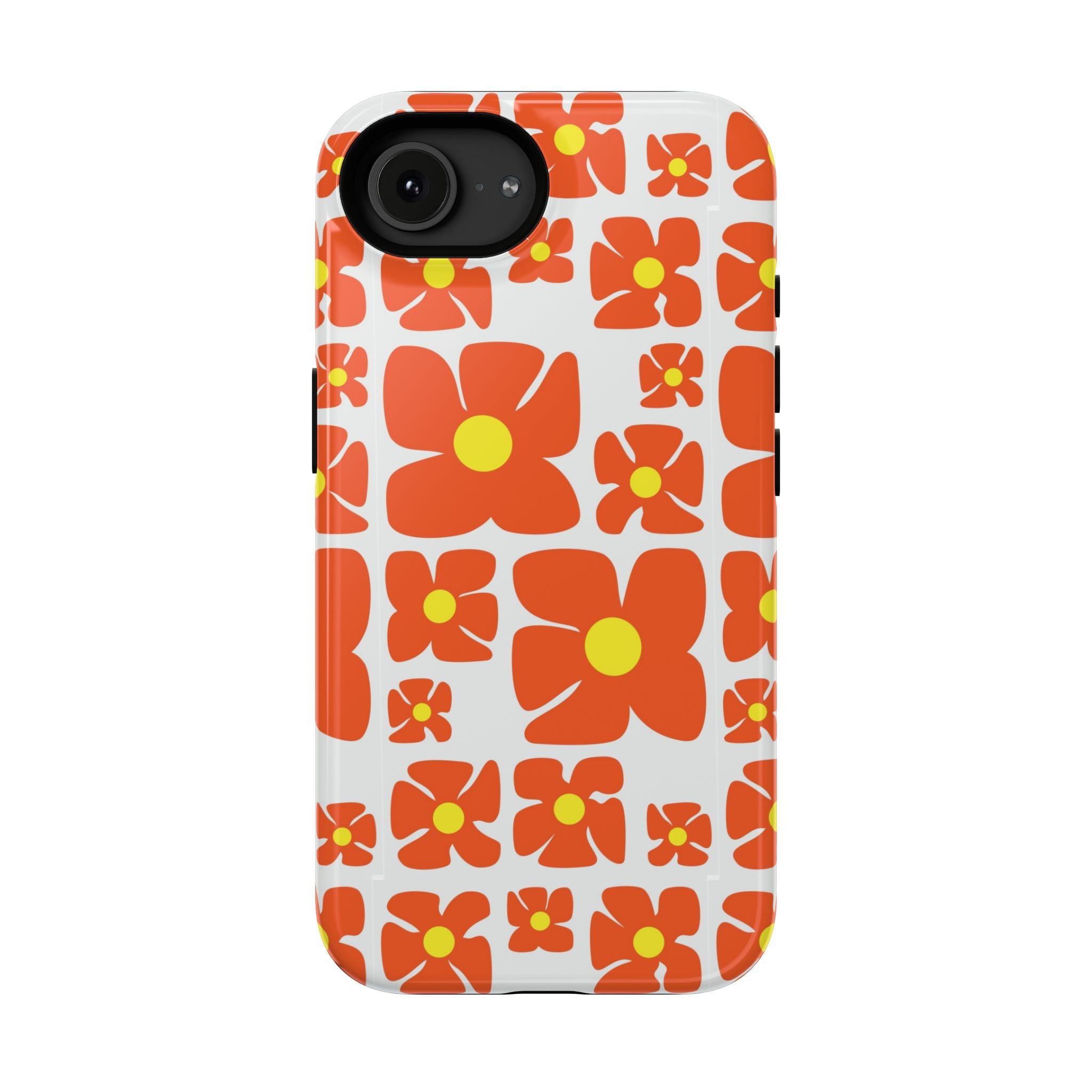 Retro Orange Floral Phone Case | Impact-Resistant Case
