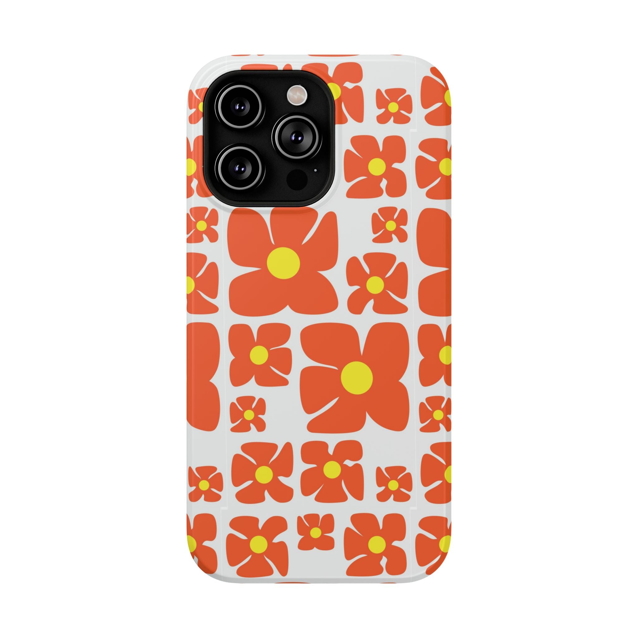 Retro Orange Floral Phone Case | Impact-Resistant Case